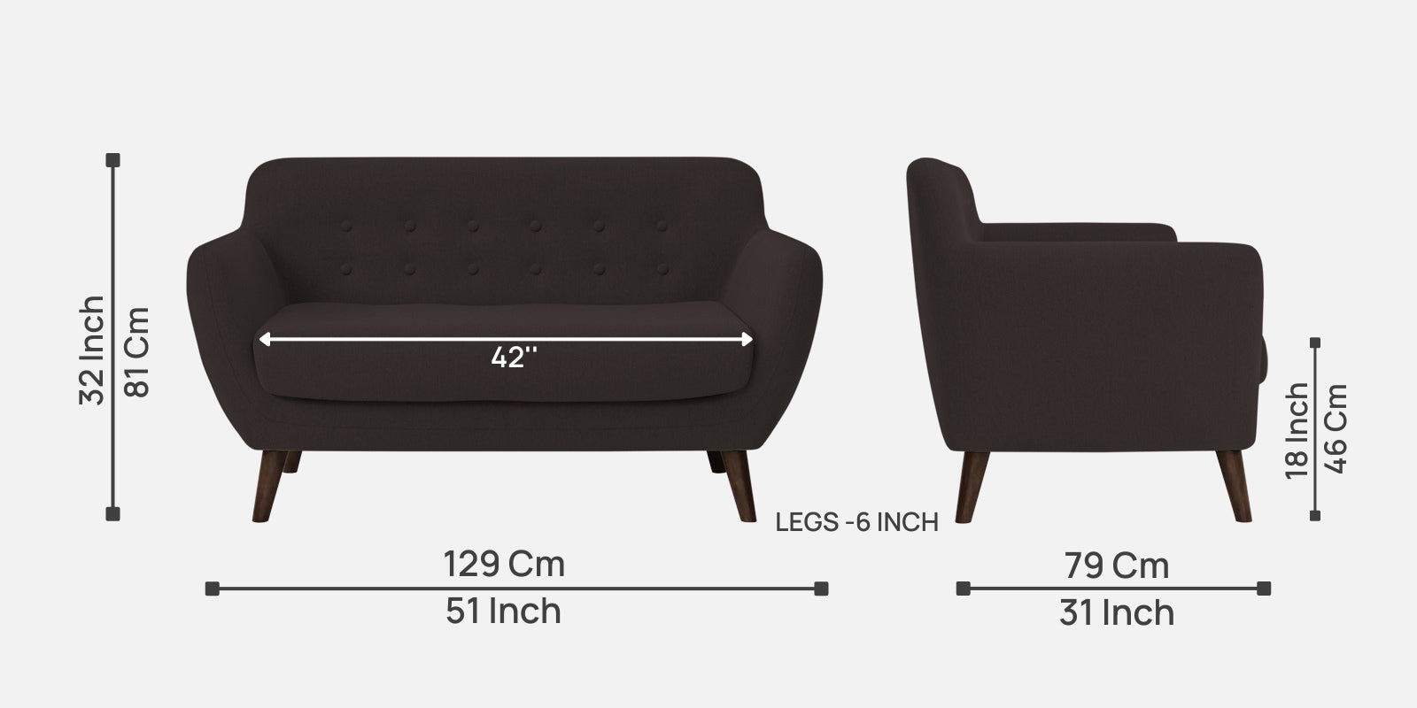 Goofy Fabric 2 Seater Sofa In Pebble Brown Colour - Febonic Living