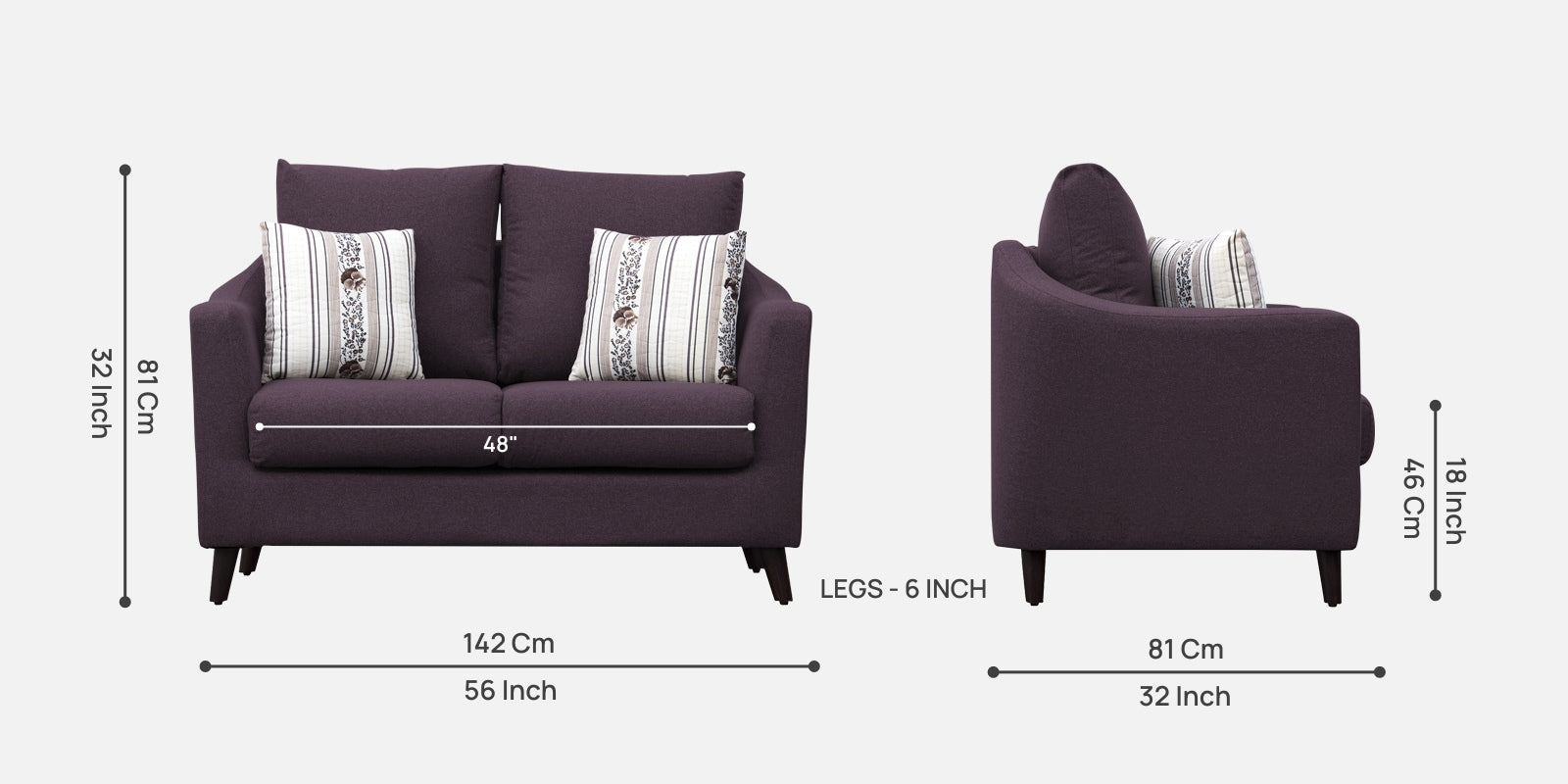 Kevin Fabric 2 Seater Sofa In Greek Purple Colour
