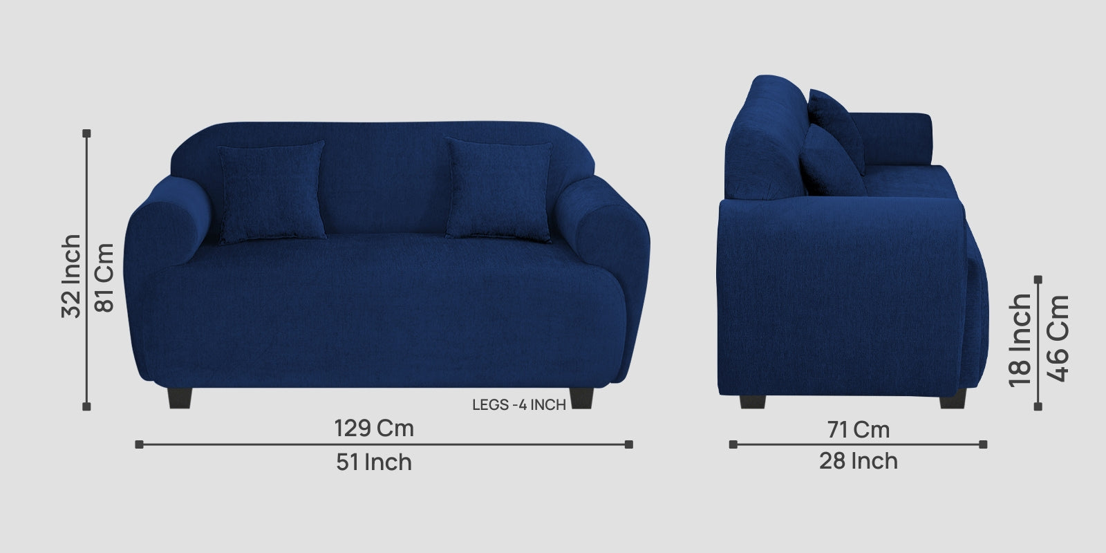 Apollo Fabric 2 Seater Sofa Royal Blue Colour - Febonic Living