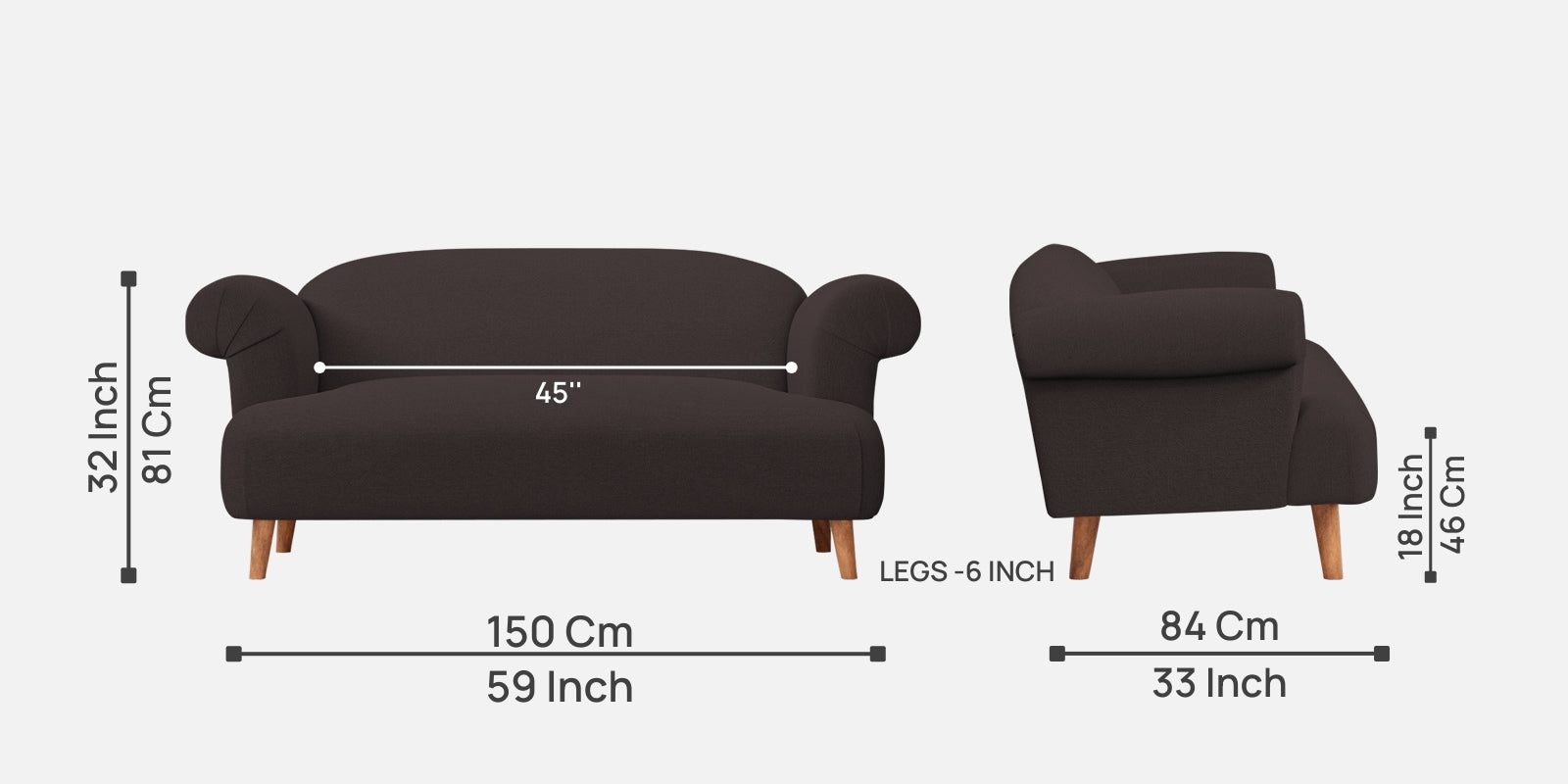 Barber Fabric 2 Seater Sofa In Pebble Brown Colour - Febonic Living