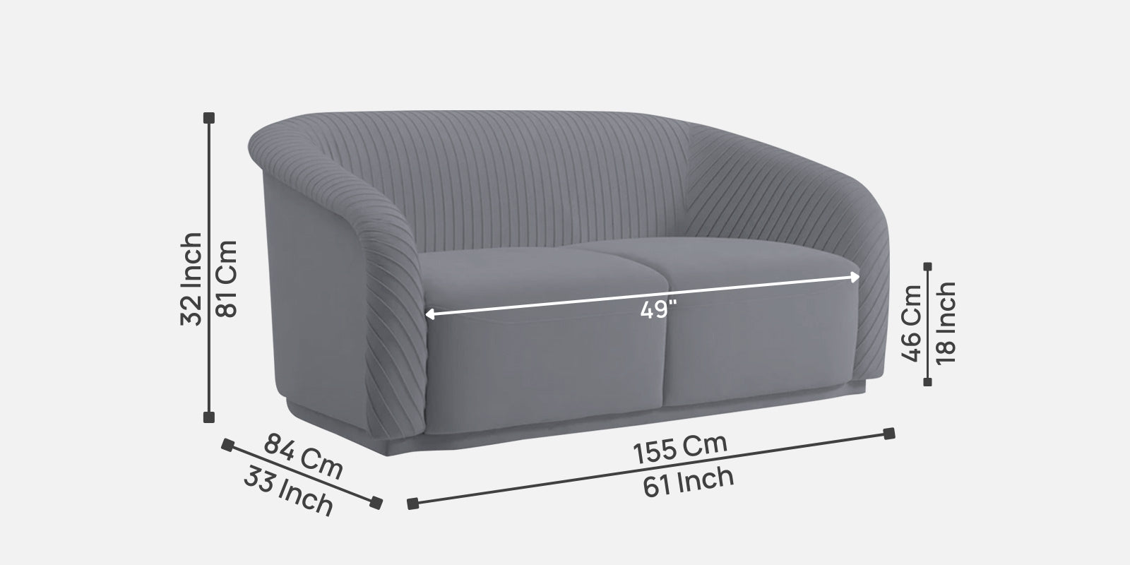 Yara Velvet Fabric 2 Seater Sofa In Pubble Grey Colour - Febonic Living