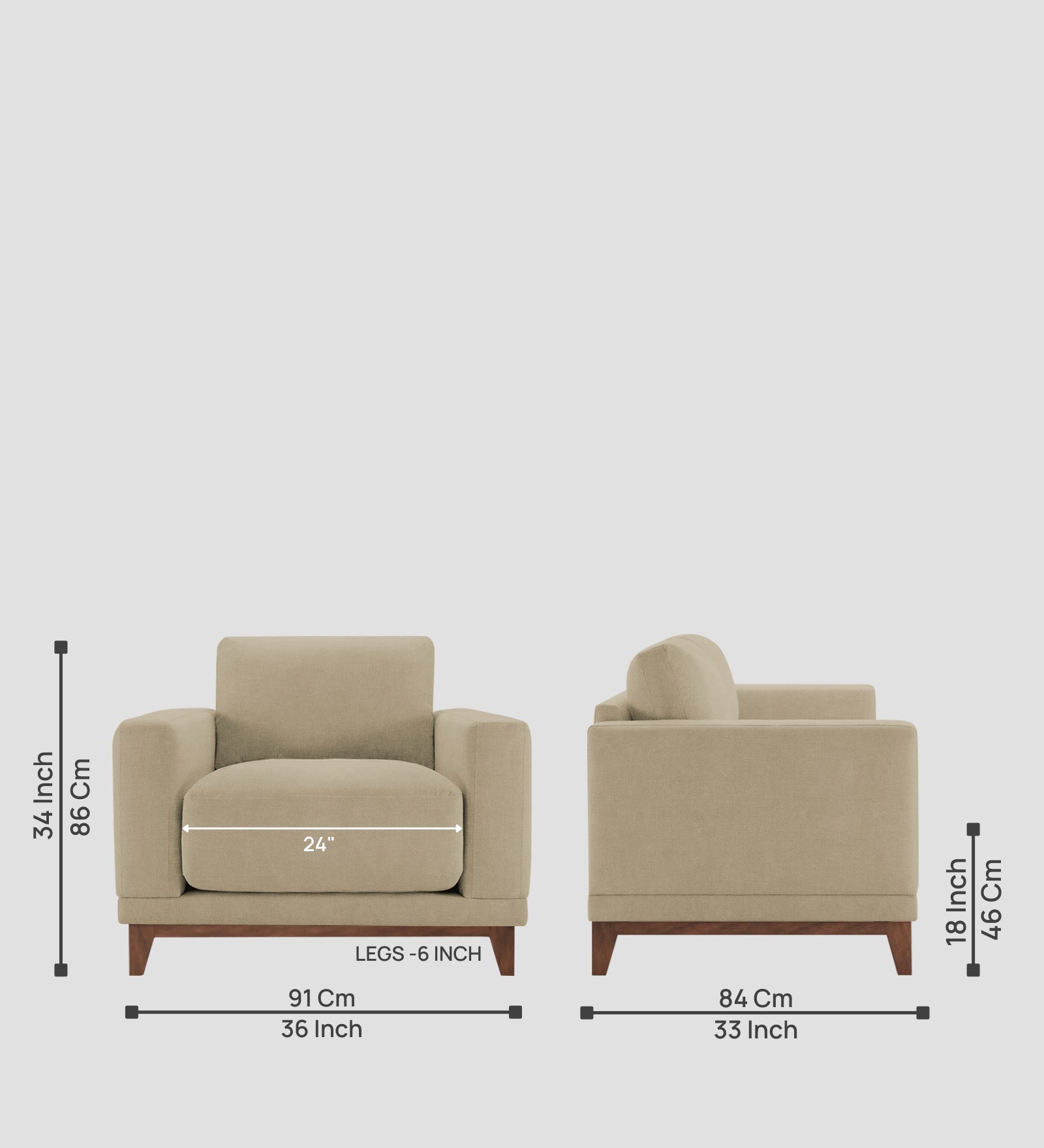 Esha Fabric 1 Seater Sofa In Honey Beige Colour - Febonic Living