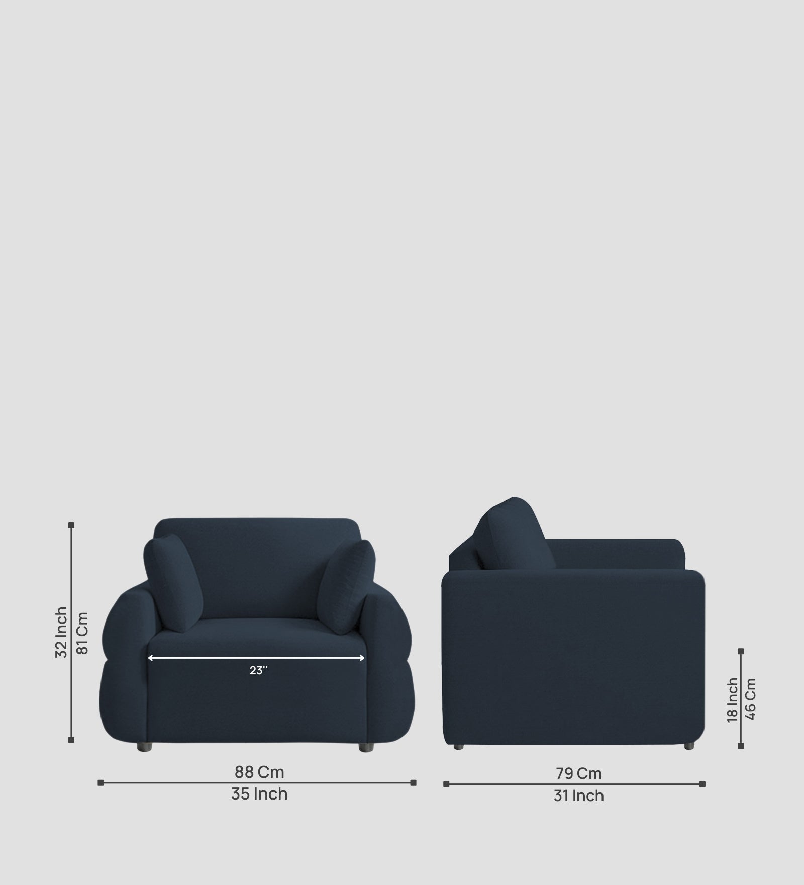 Jack Fabric 1 Seater Sofa In Denim Blue Colour - Febonic Living