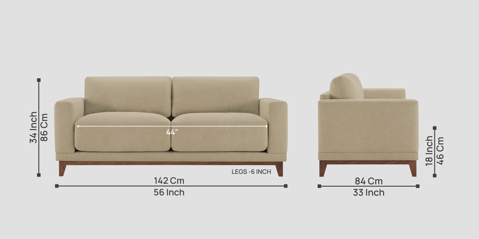 Esha Fabric 2 Seater Sofa In Honey Beige Colour - Febonic Living