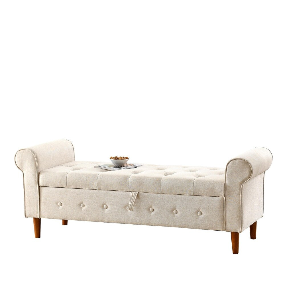 Dublin Fabric 3 Seater Recamier In Ivory Beige Colour With Storage - Febonic Living