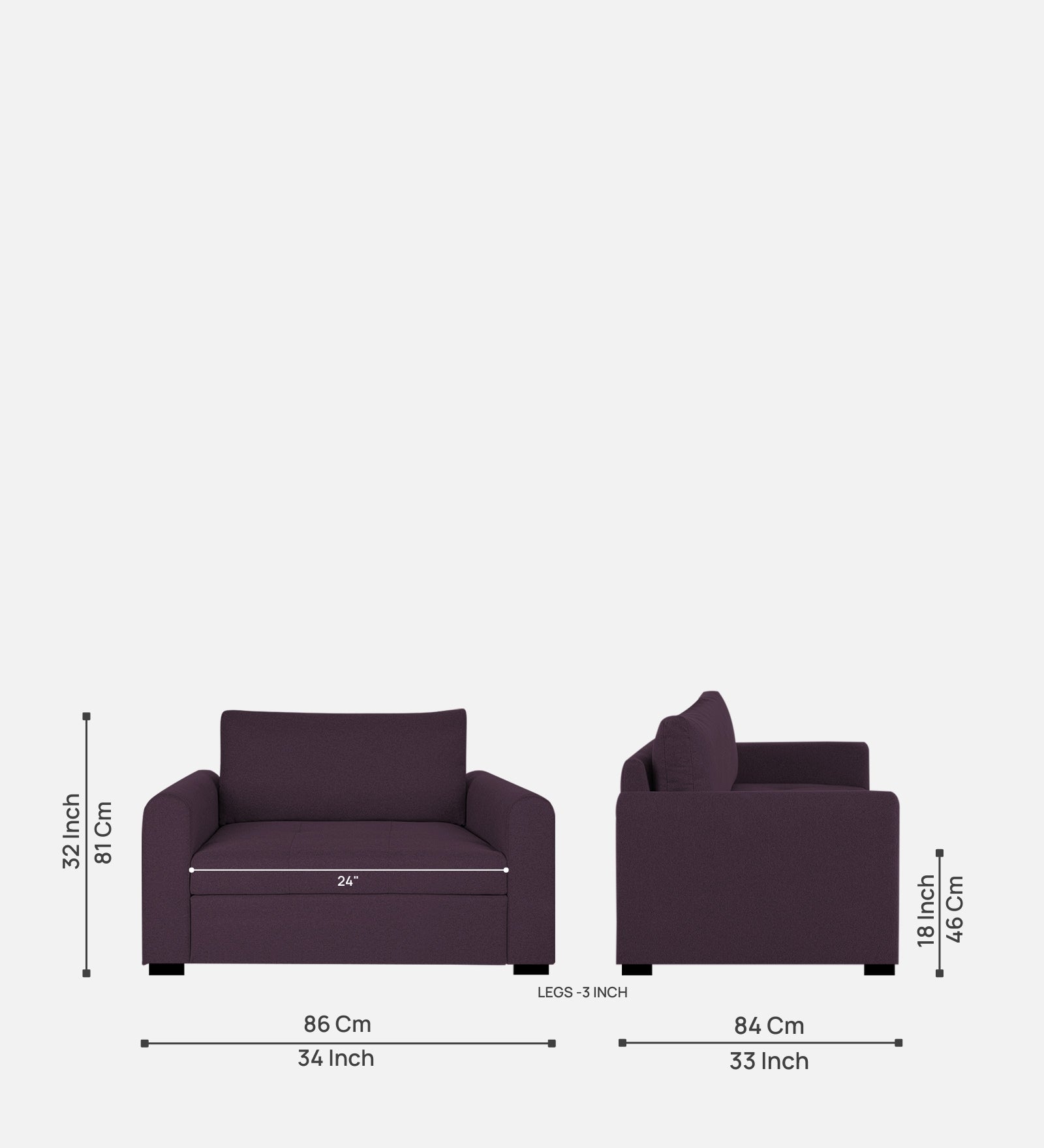 Sigma Fabric 1 Seater Sofa In Greek Purple Colour - Febonic Living