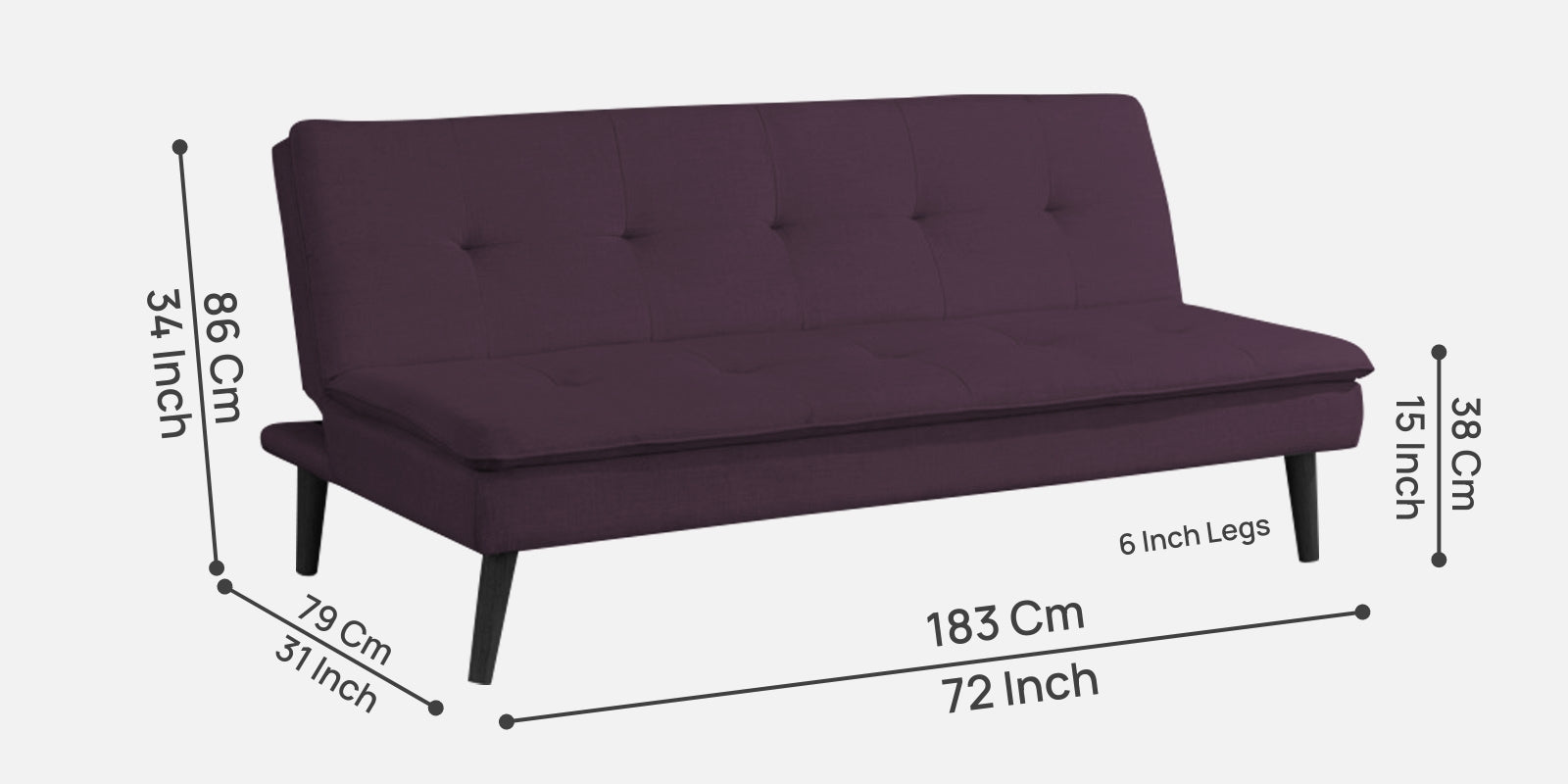 Toner Fabric 3 Seater Convertible Sofa Cum Bed In Greek Purple Colour - Febonic Living