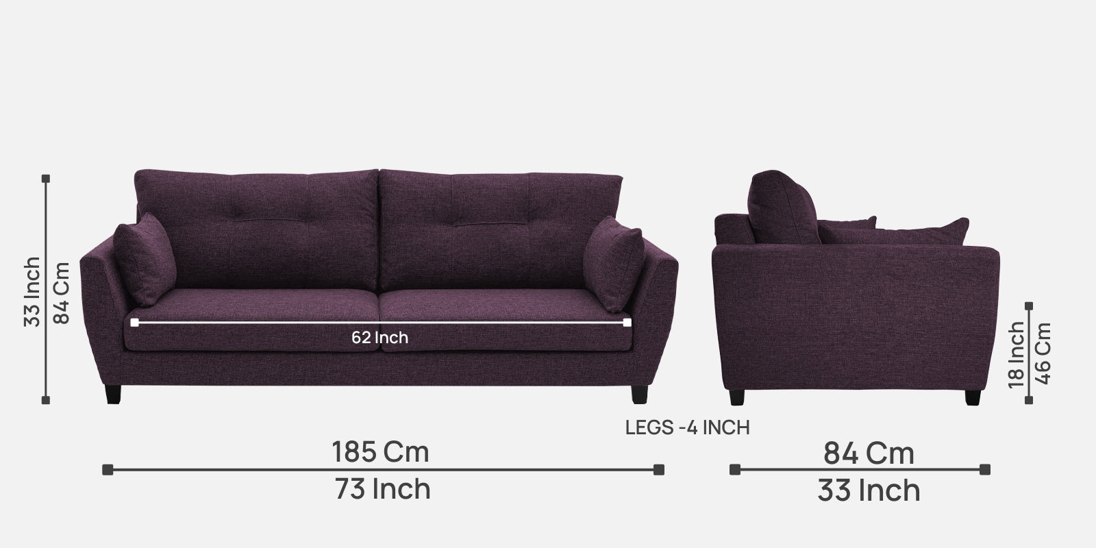 Mario Fabric 3 Seater Sofa In Greek Purple Colour - Febonic Living
