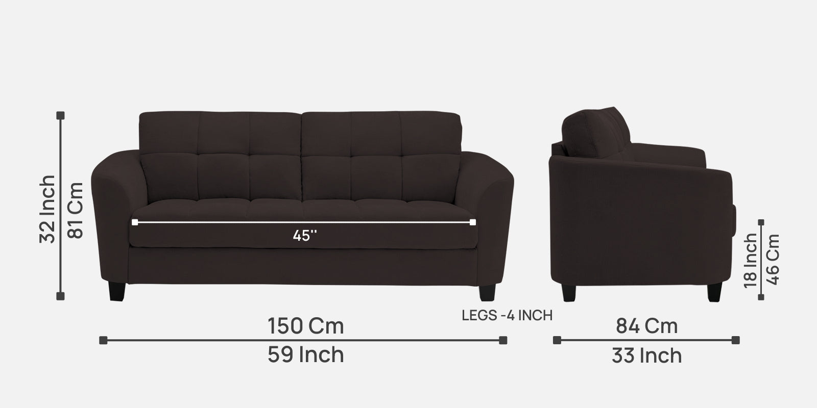 Mulan Fabric 2 Seater Sofa In Pebble Brown Colour - Febonic Living