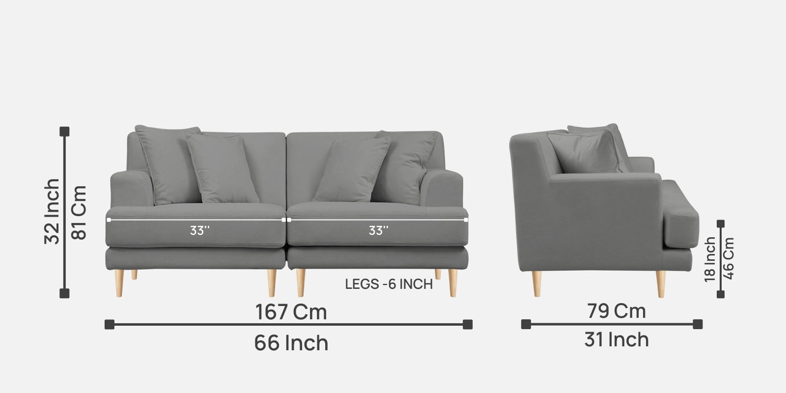 Woody Fabric 2 Seater Sofa In Smoke Grey Colour - Febonic Living
