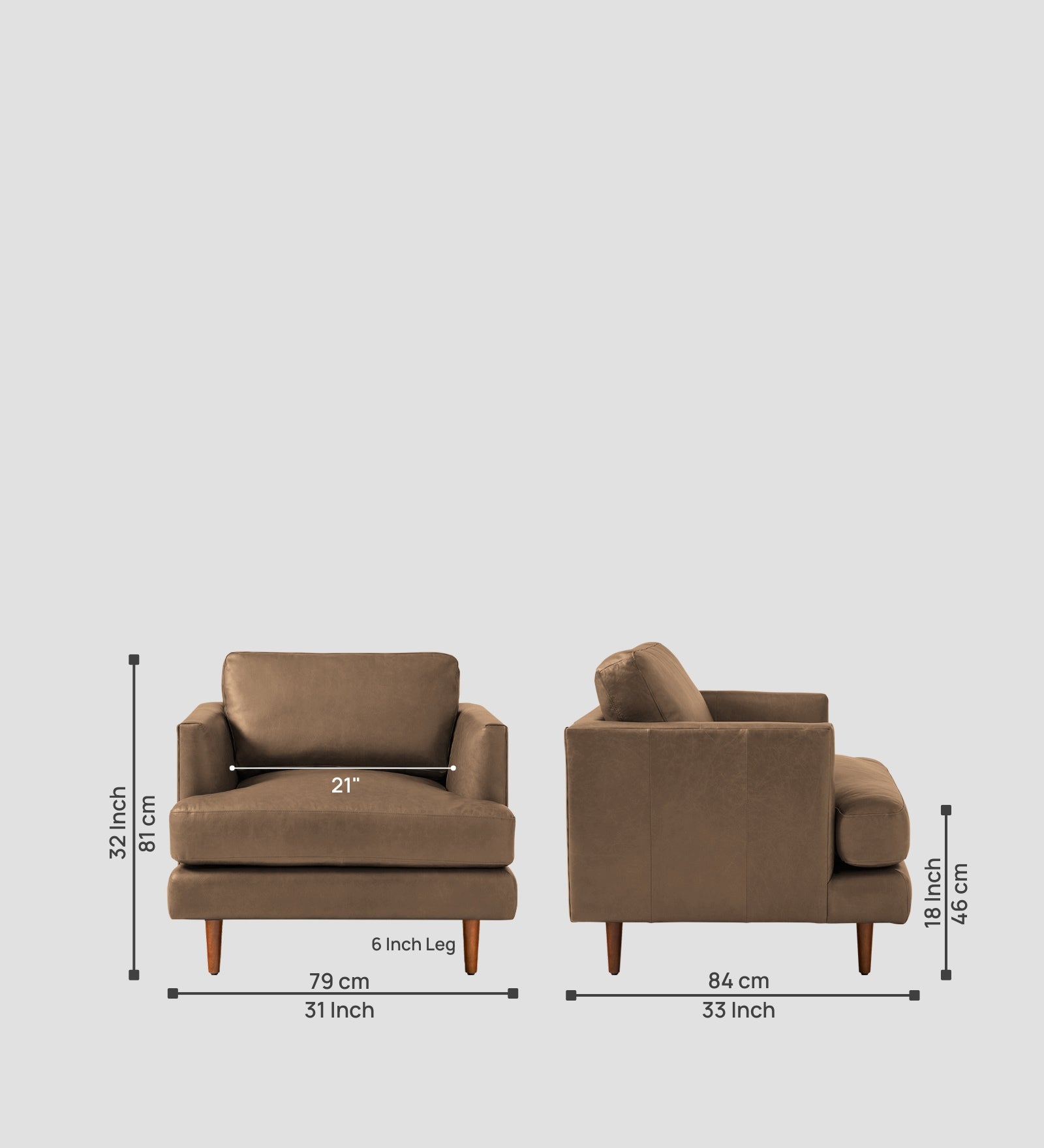 Sterio Leatherette 1 Seater Sofa In Husky Brown Colour - Febonic Living
