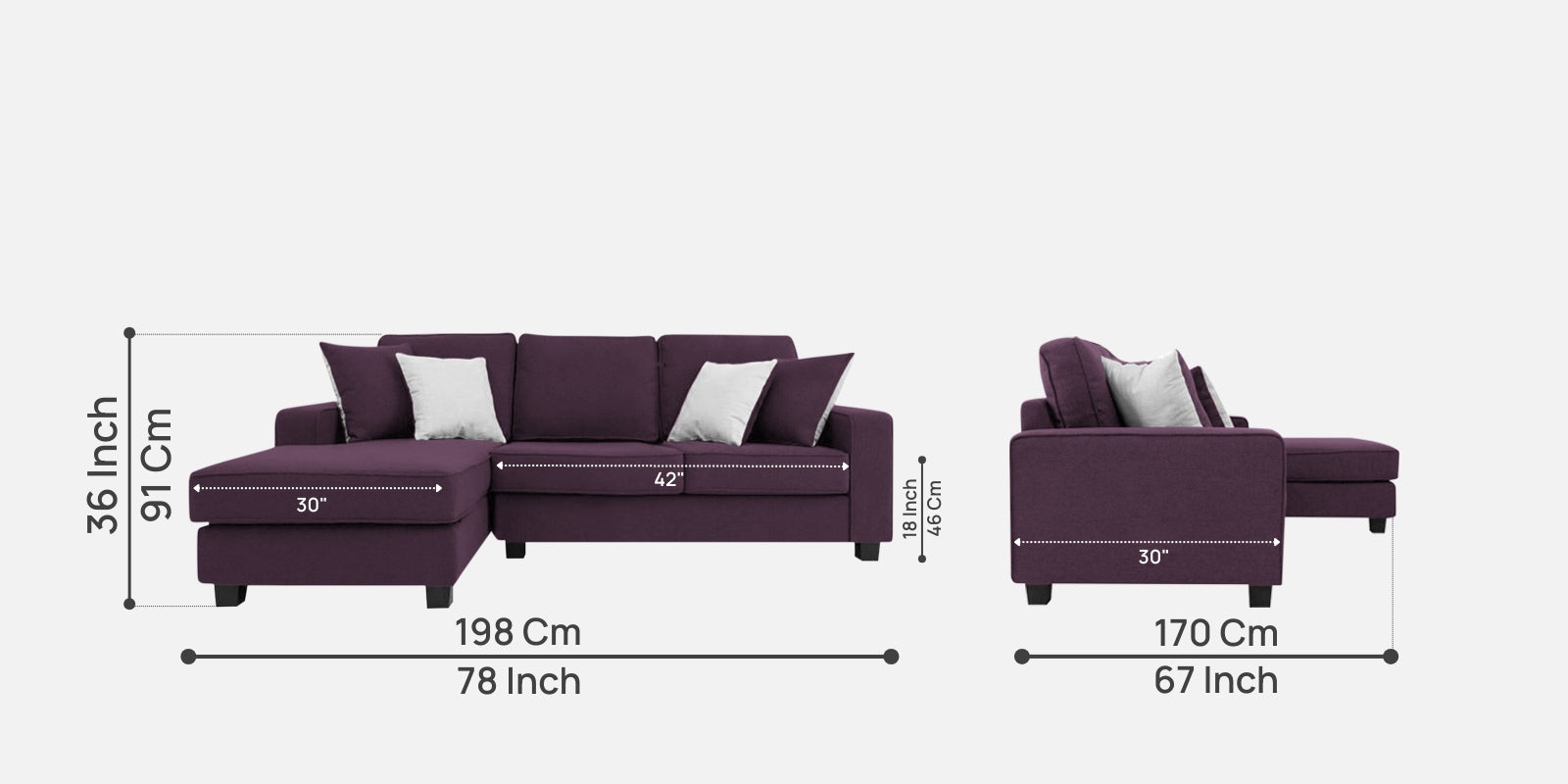 Ladybug Fabric RHS Sectional Sofa (2+Lounger) In Greek Purple Colour - Febonic Living