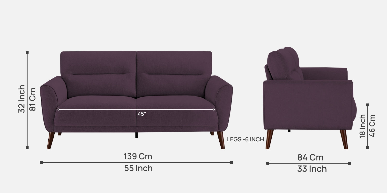 Castro Fabric 2 Seater Sofa In Greek Purple Colour - Febonic Living