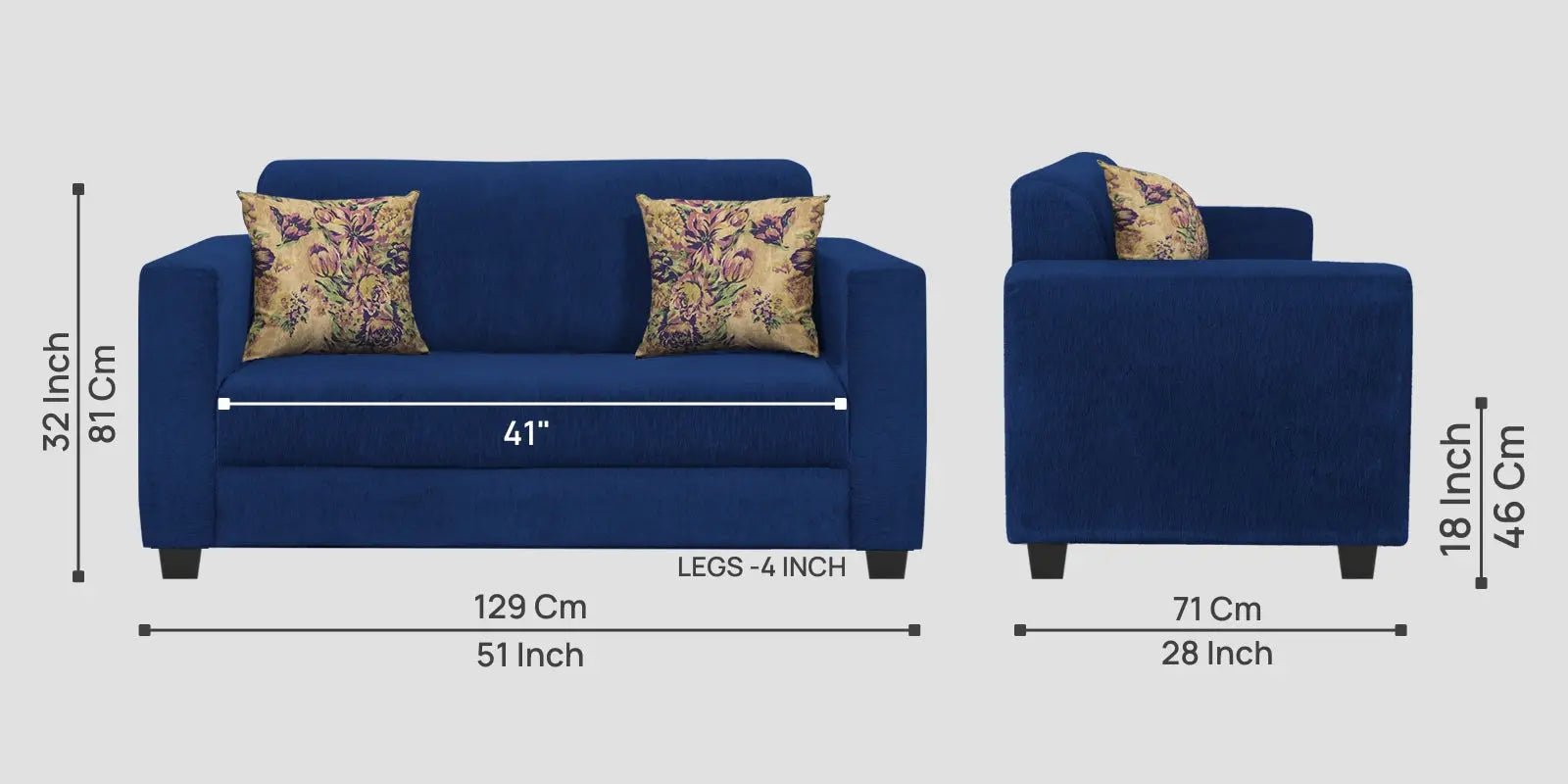 Lipu Fabric 2 Seater Sofa In Royal Blue Colour Febonic Living