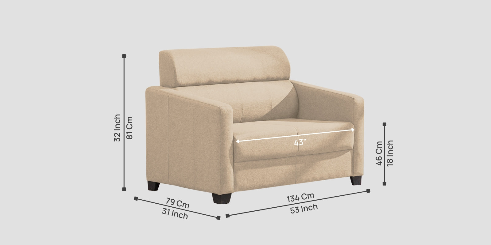Devo Fabric 2 Seater Sofa In Olive Beige Colour - Febonic Living