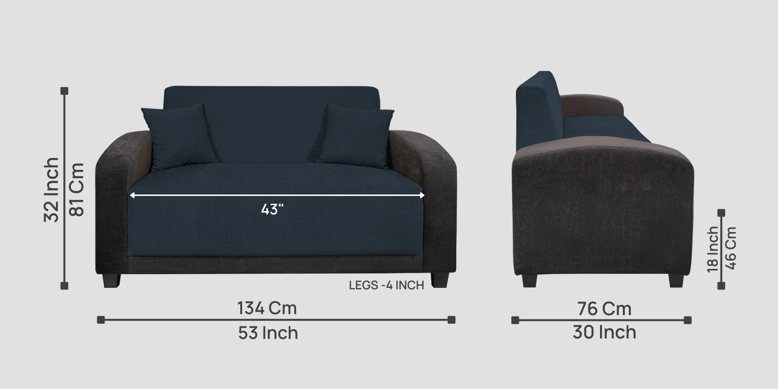 Alex Fabric 2 Seater Sofa In Denim Blue Colour - Febonic Living