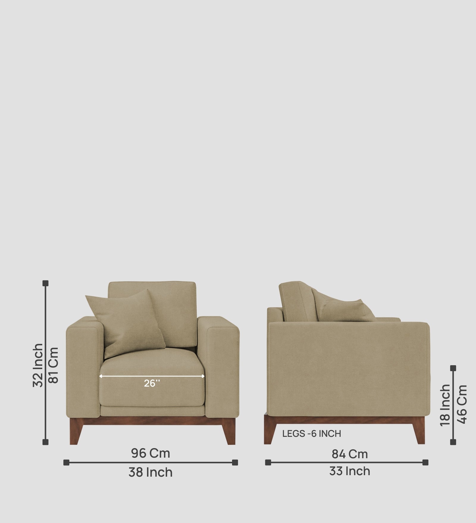 Luca Fabric 1 Seater Sofa In Honey Beige Colour - Febonic Living