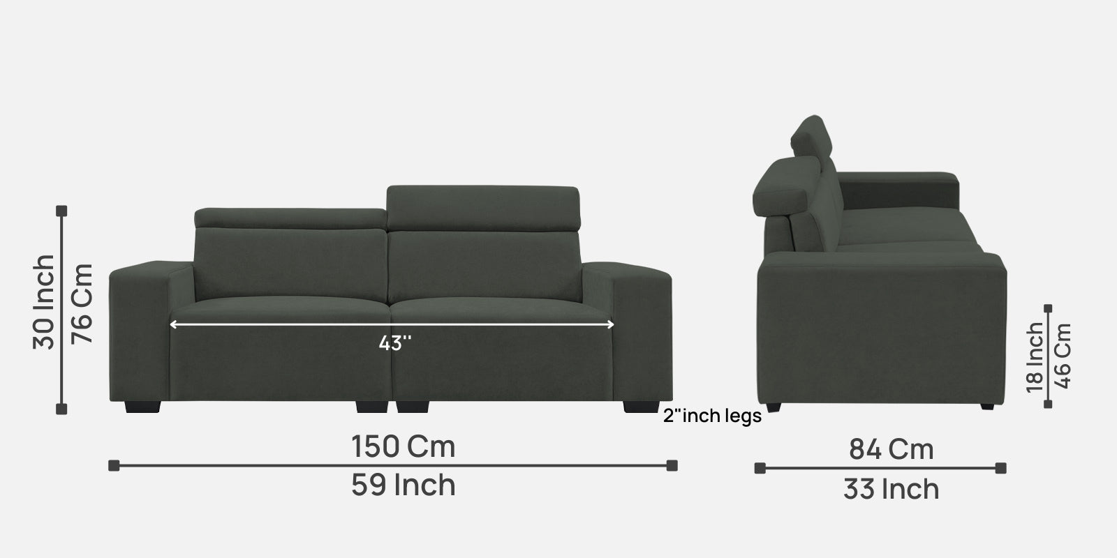 Hiro Fabric 2 Seater Sofa In I-Land Green Colour - Febonic Living