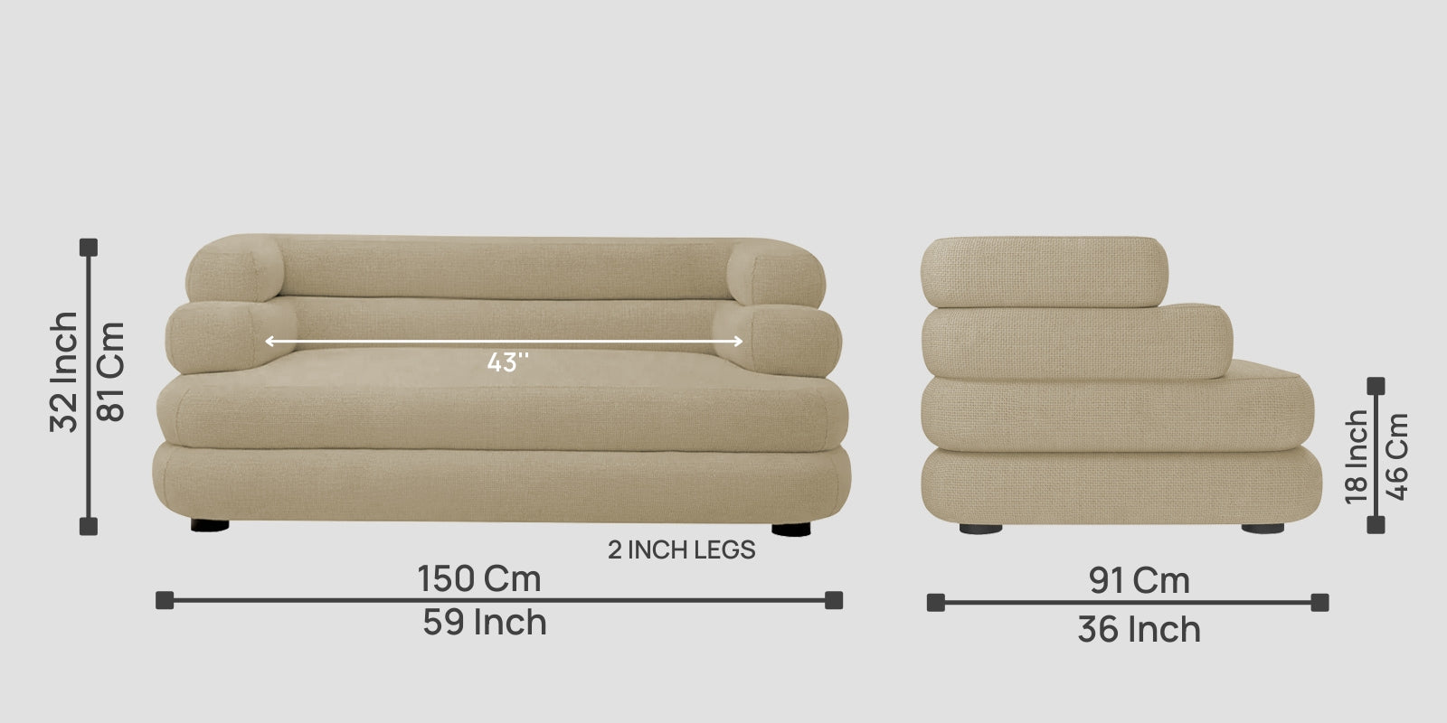 Wener Fabric 2 Seater Sofa In Honey Beige Colour - Febonic Living