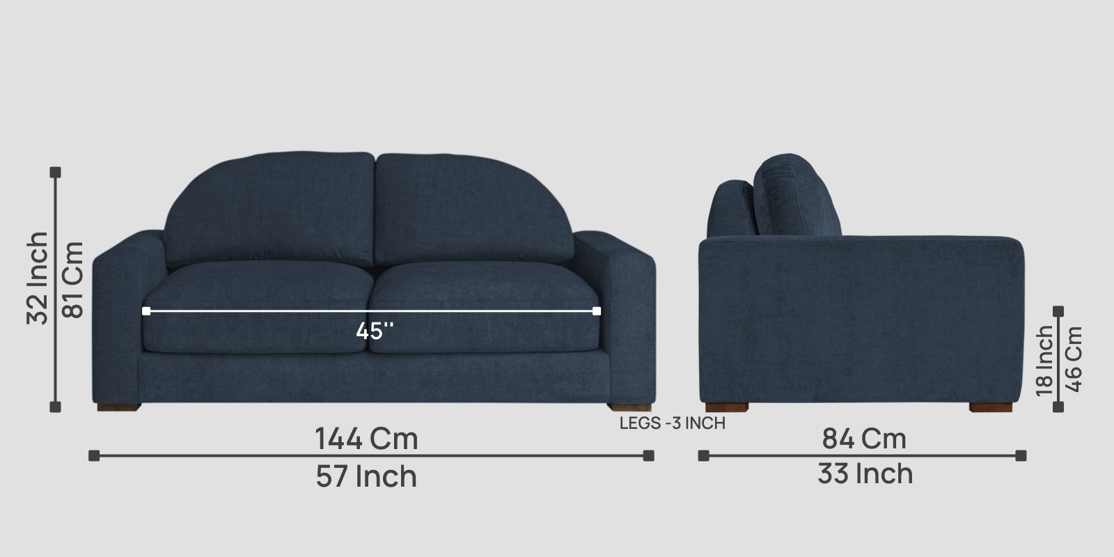 Dara Fabric 2 Seater Sofa In Denim Blue Colour - Febonic Living