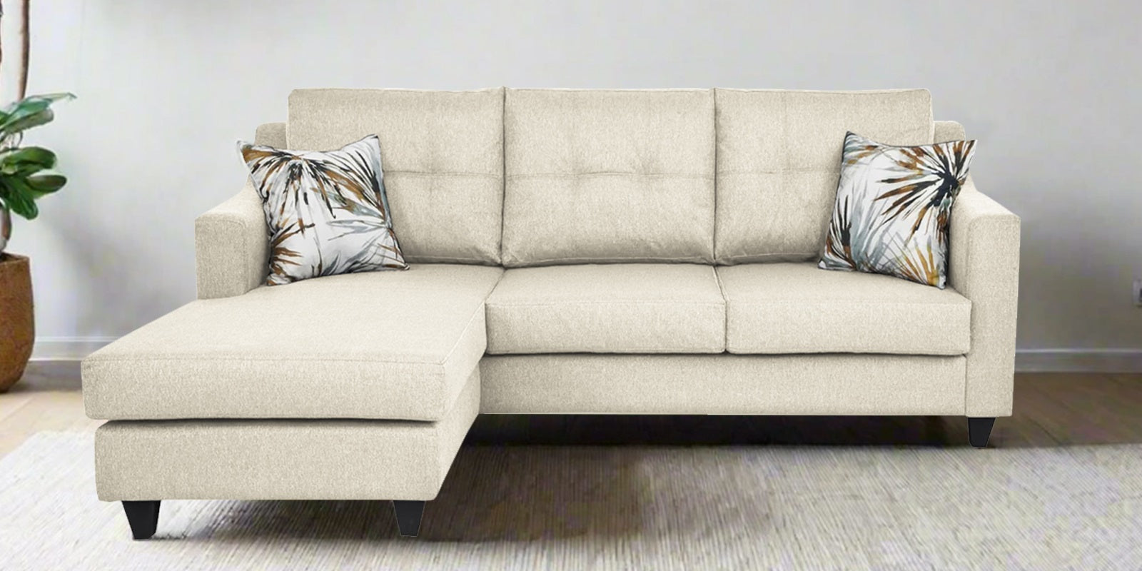 Welly Fabric RHS Sectional Sofa (2+Lounger) In Ivory Cream Colour - Febonic Living