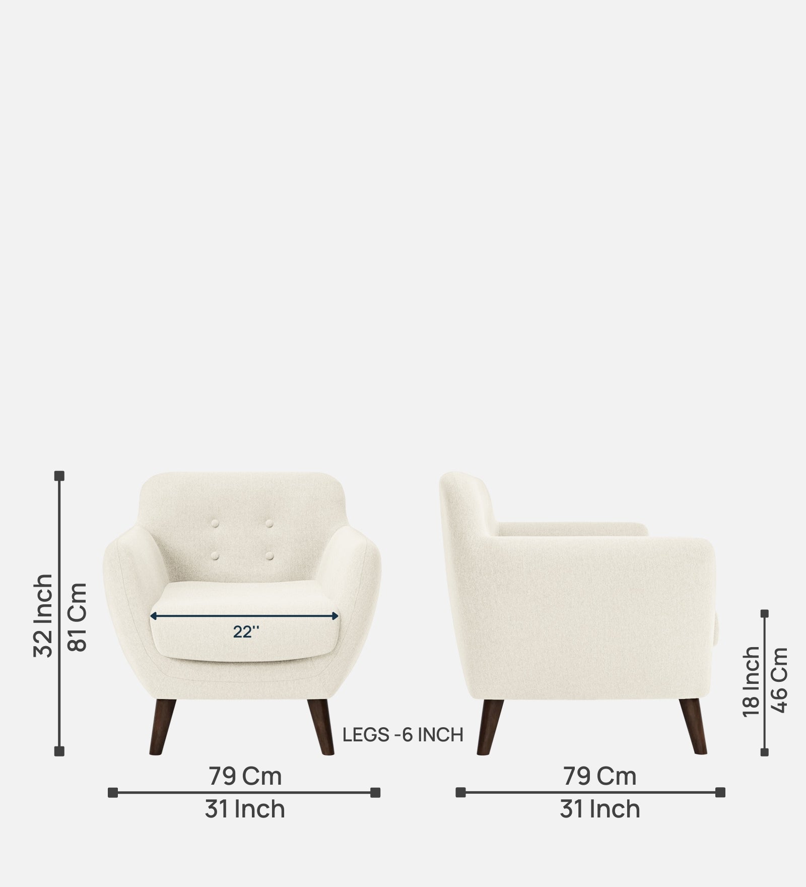 Goofy Fabric 1 Seater Sofa In Ivory Cream Colour - Febonic Living