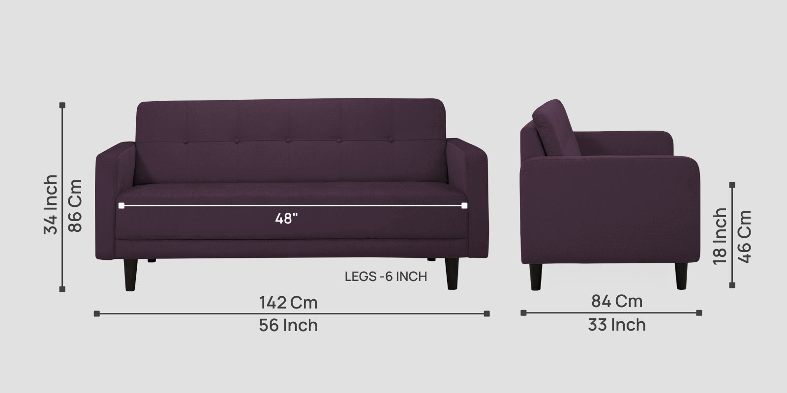 Noha Fabric 2 Seater Sofa In Greek Purple Colour - Febonic Living