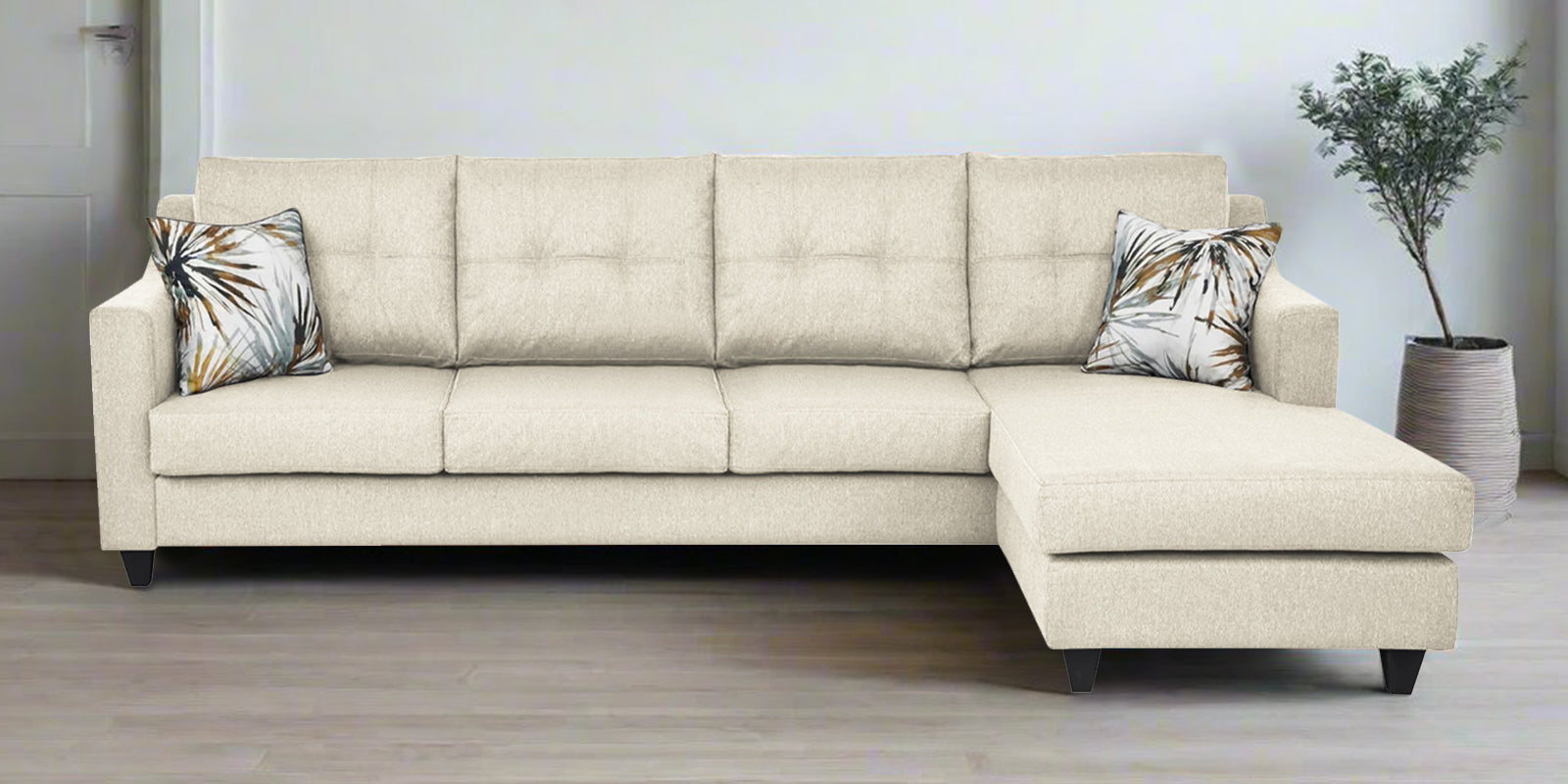 Welly Fabric LHS Sectional Sofa (3+Lounger) In Ivoery Cream Colour - Febonic Living