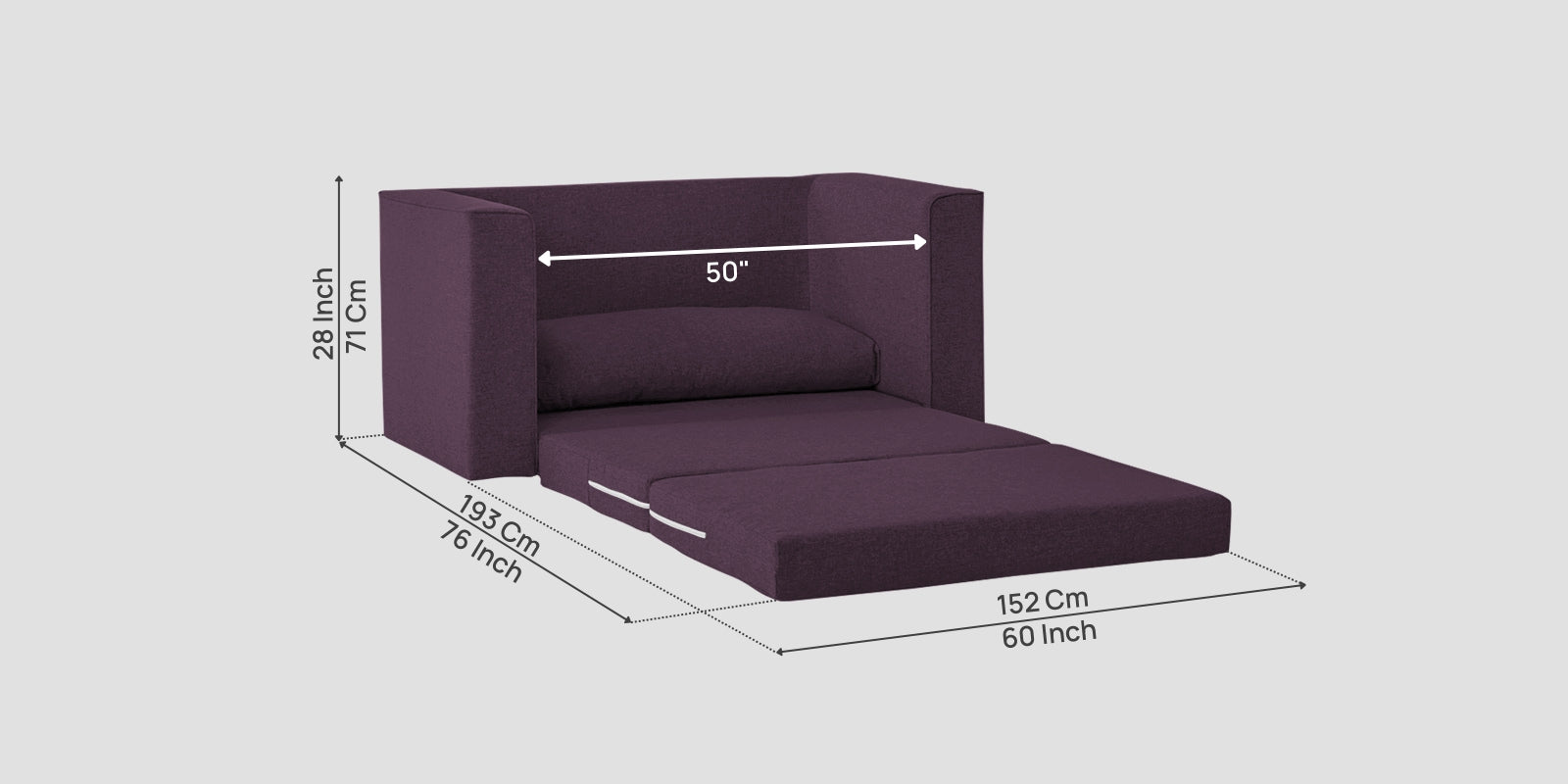 Kenia Fabric 2 Seater Foldable Sofa Cum Bed In Greek Purple Colour - Febonic Living