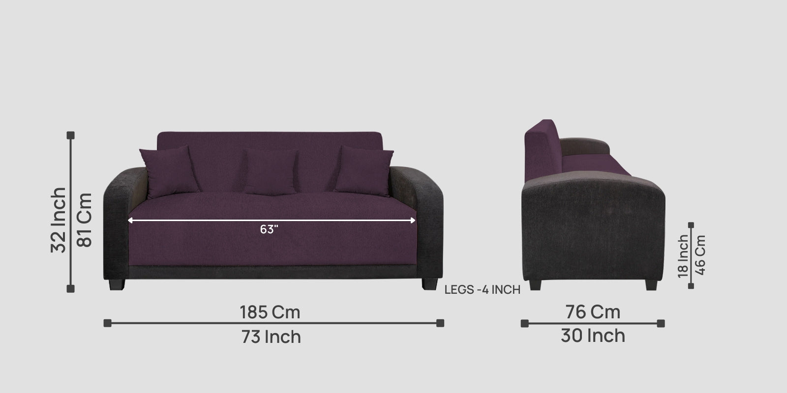 Alex Fabric 3 Seater Sofa In Greek Purple Colour - Febonic Living