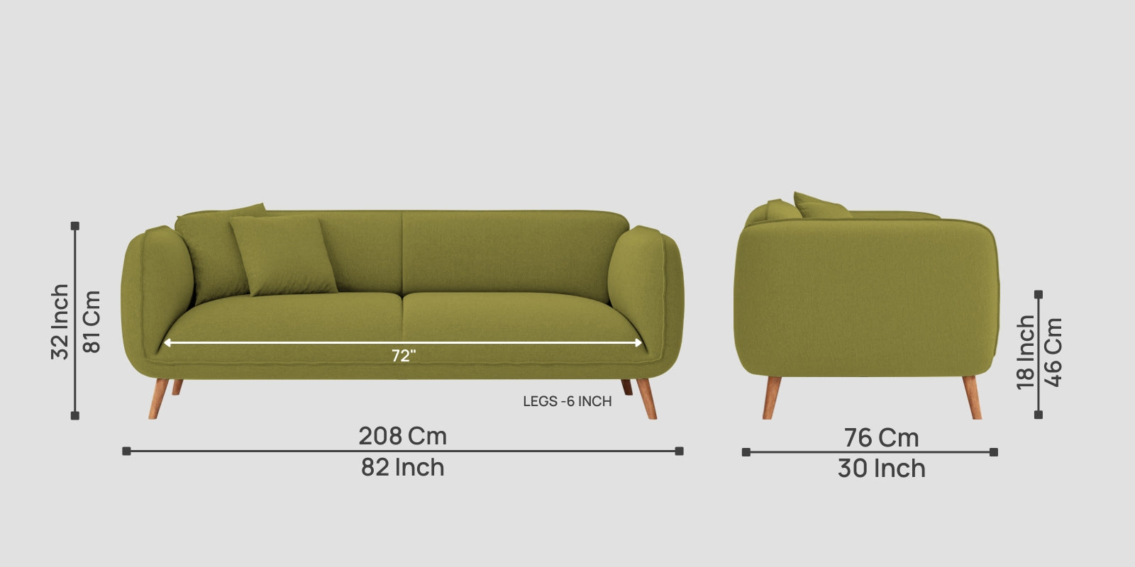 Zia Fabric 3 Seater Sofa In Kelly Green Colour