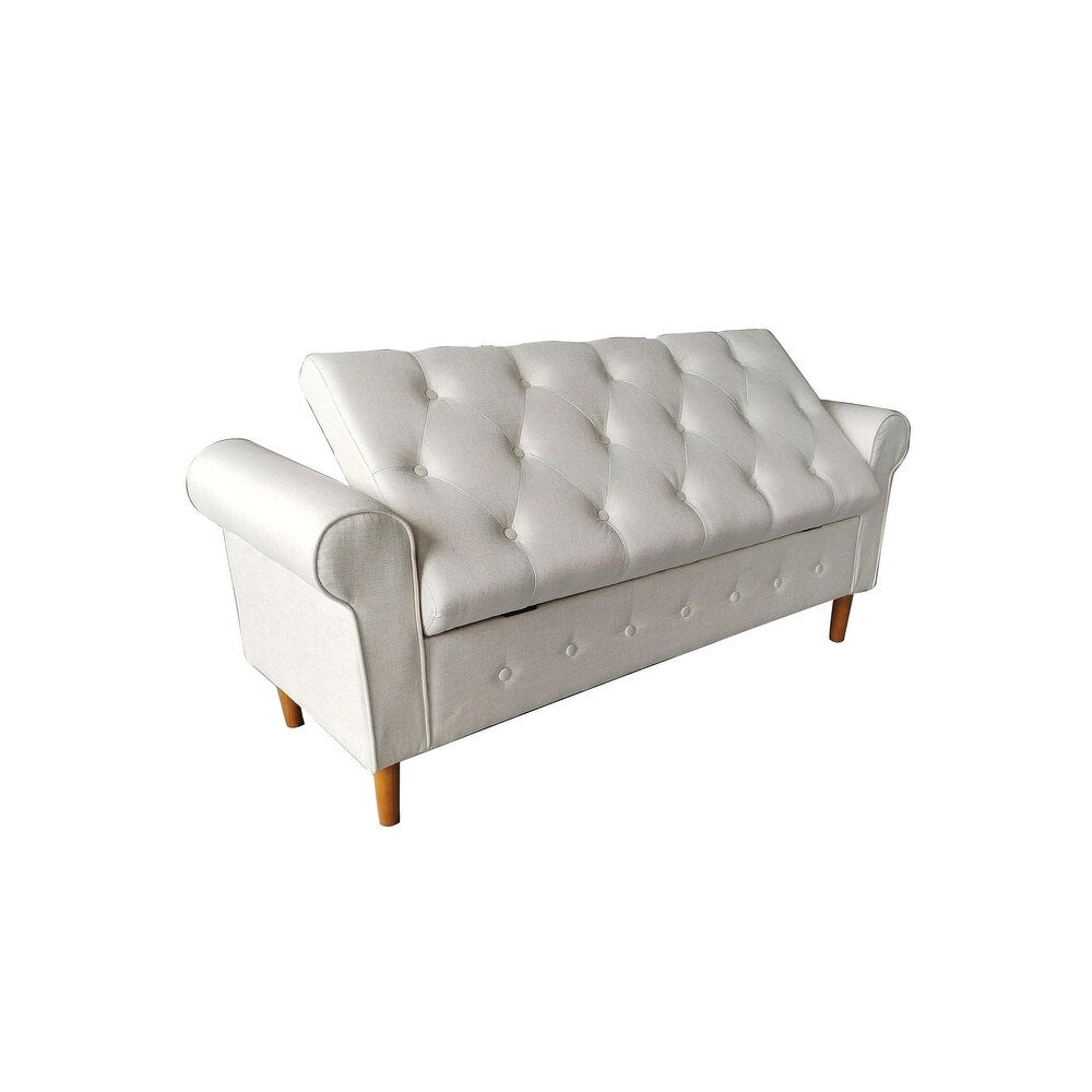 Dublin Fabric 3 Seater Recamier In Ivory Beige Colour With Storage - Febonic Living