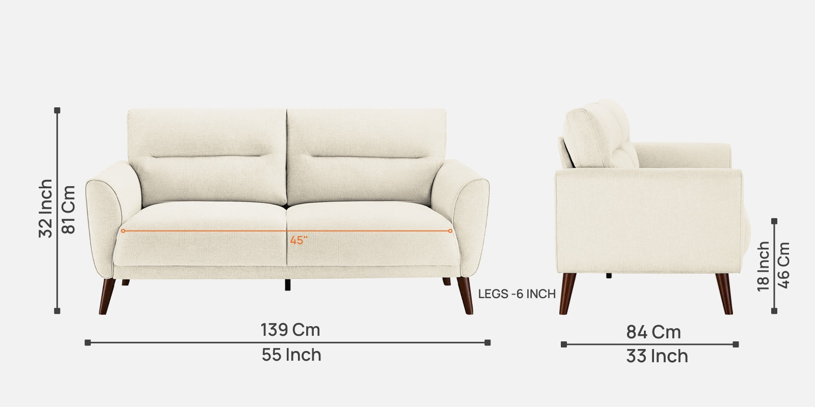 Castro Fabric 2 Seater Sofa In Ivory Cream Colour - Febonic Living