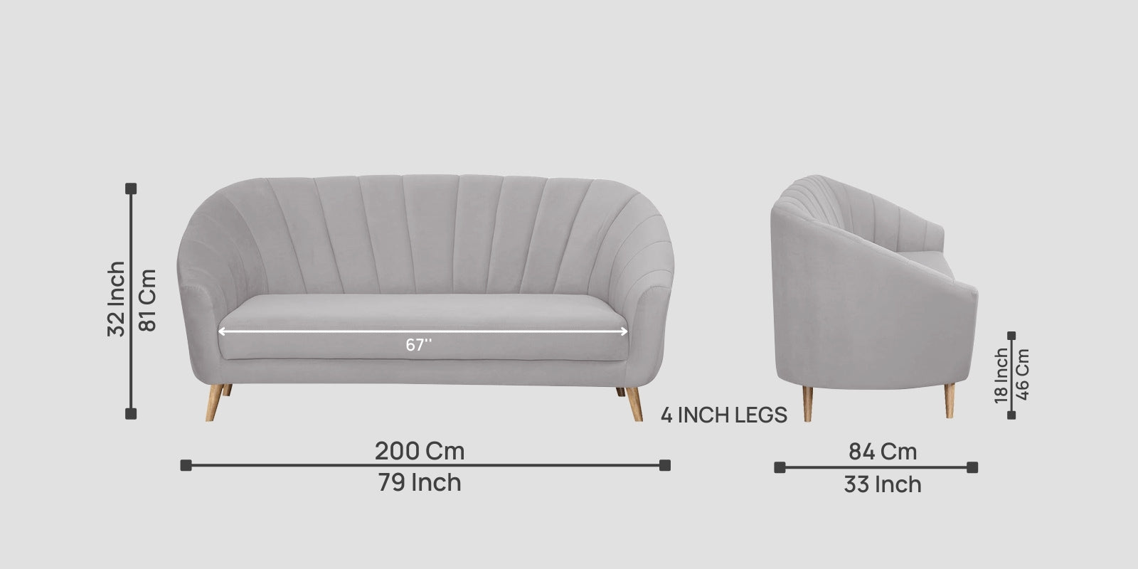 Kaylee Velvet 3 Seater Sofa In Concrete grey Colour - Febonic Living