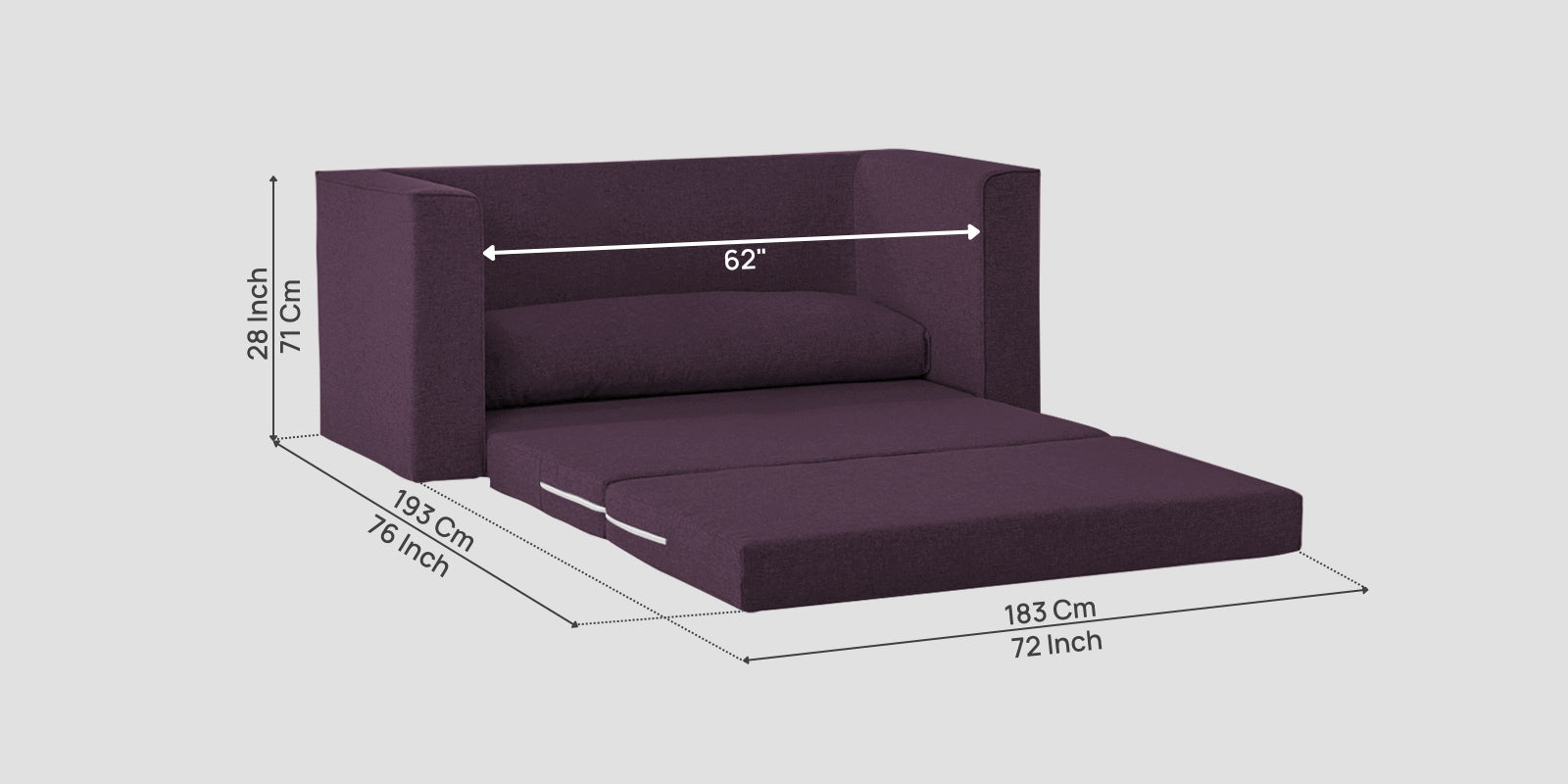 Kenia Fabric 3 Seater Foldable Sofa Cum Bed In Greek Purple Colour - Febonic Living