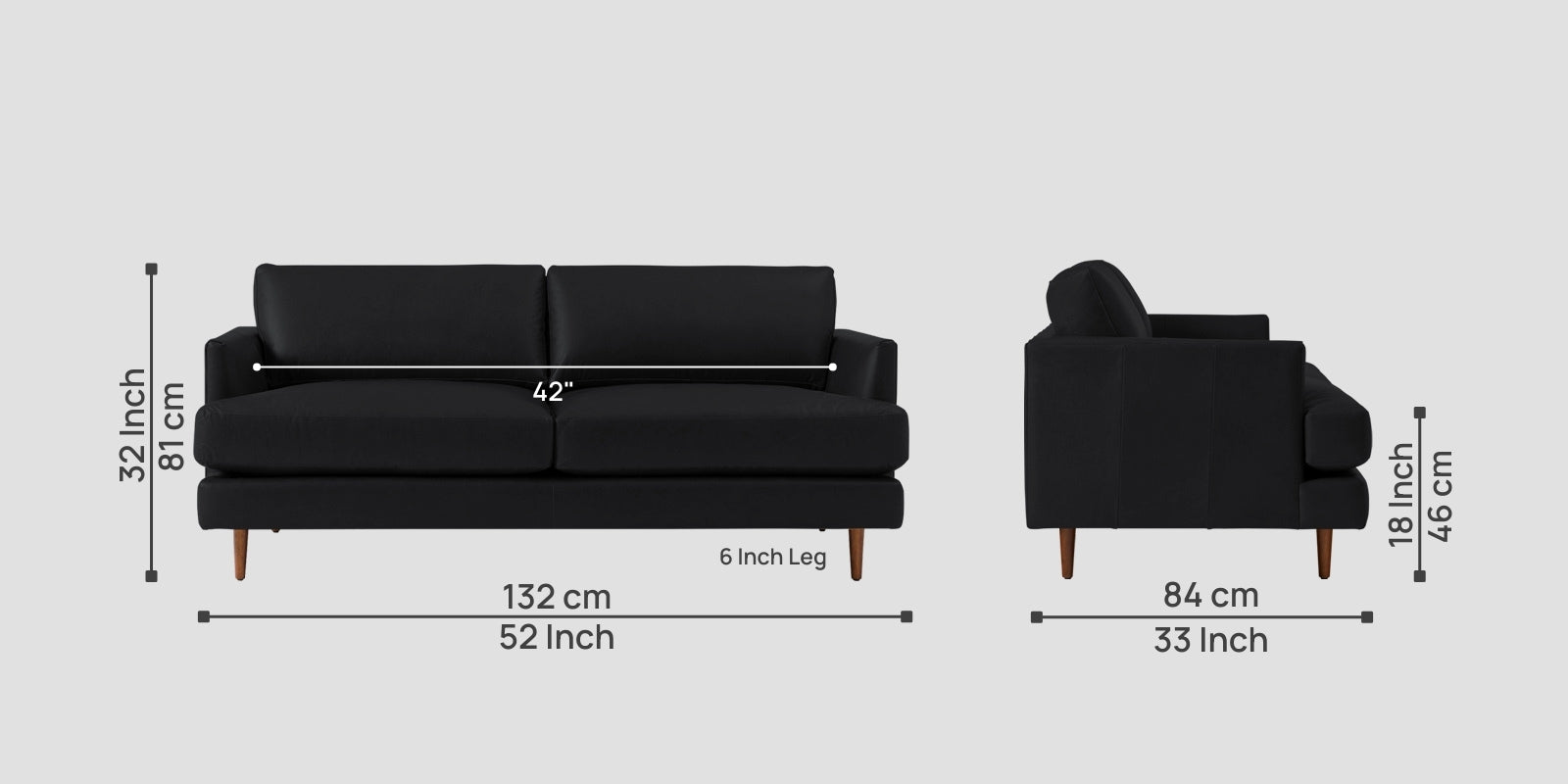 Sterio Leatherette 2 Seater Sofa In Light Black Colour - Febonic Living