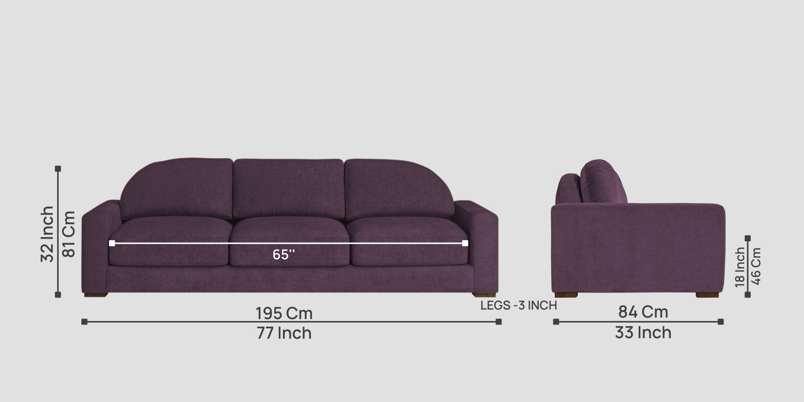 Dara Fabric 3 Seater Sofa In Greek Purple Colour - Febonic Living