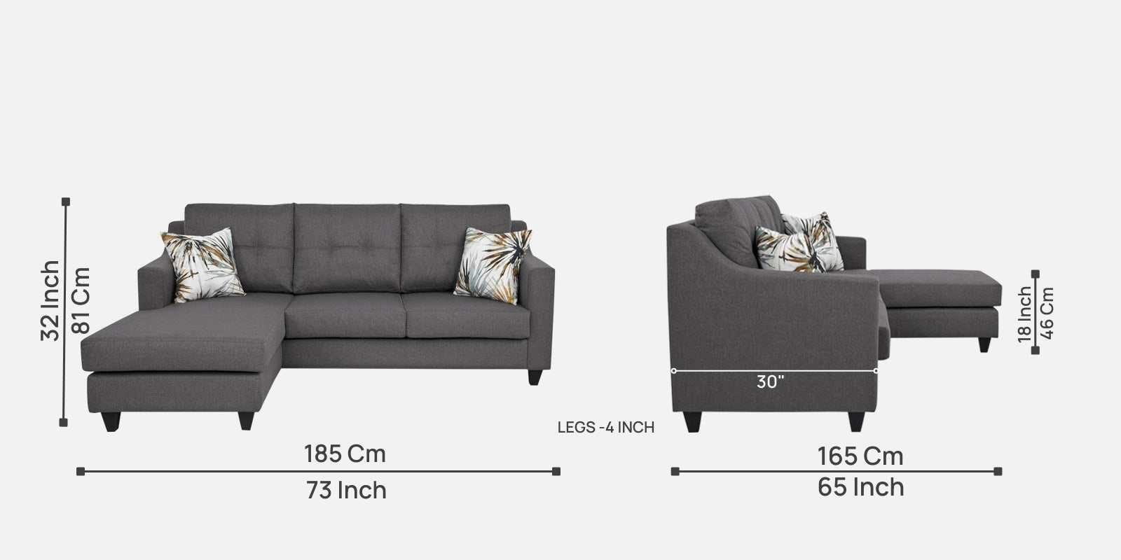 Welly Fabric RHS Sectional Sofa (2+Lounger) In Sudo Grey Colour - Febonic Living