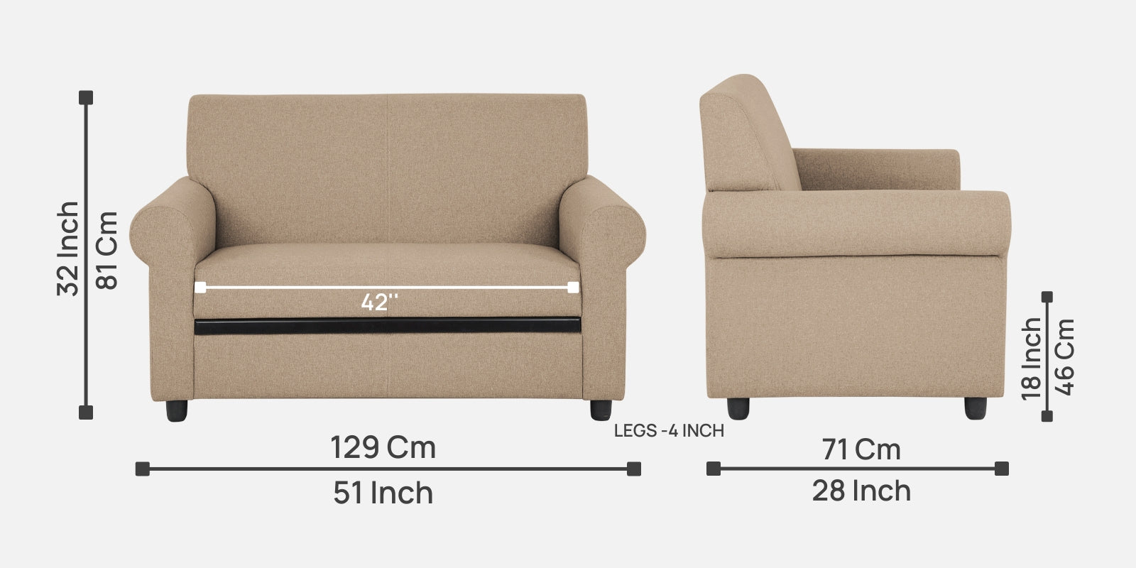 Ribby Fabric 2 Seater Sofa In Olive Beige Colour - Febonic Living