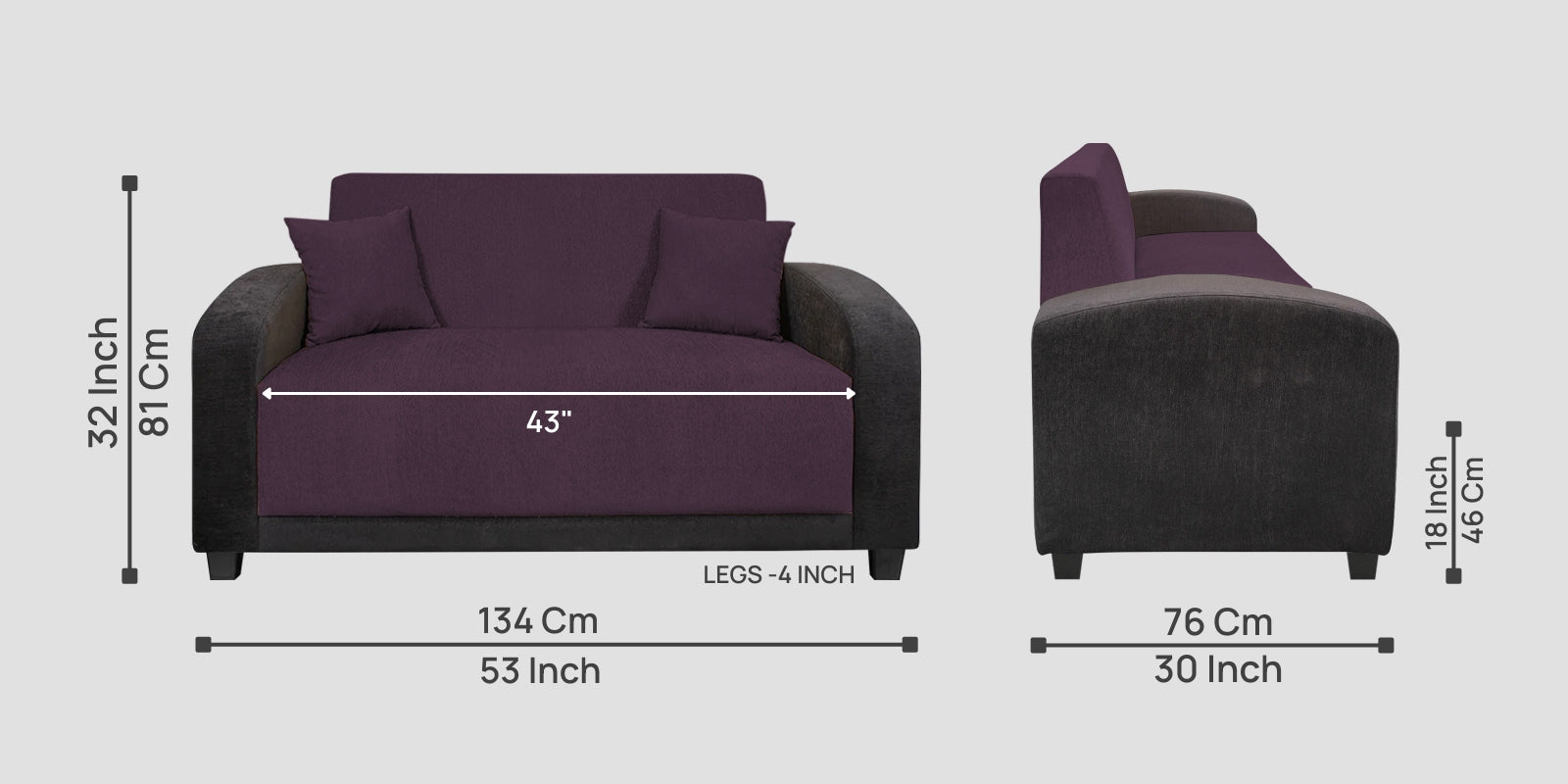 Alex Fabric 2 Seater Sofa In Greek Purple Colour - Febonic Living