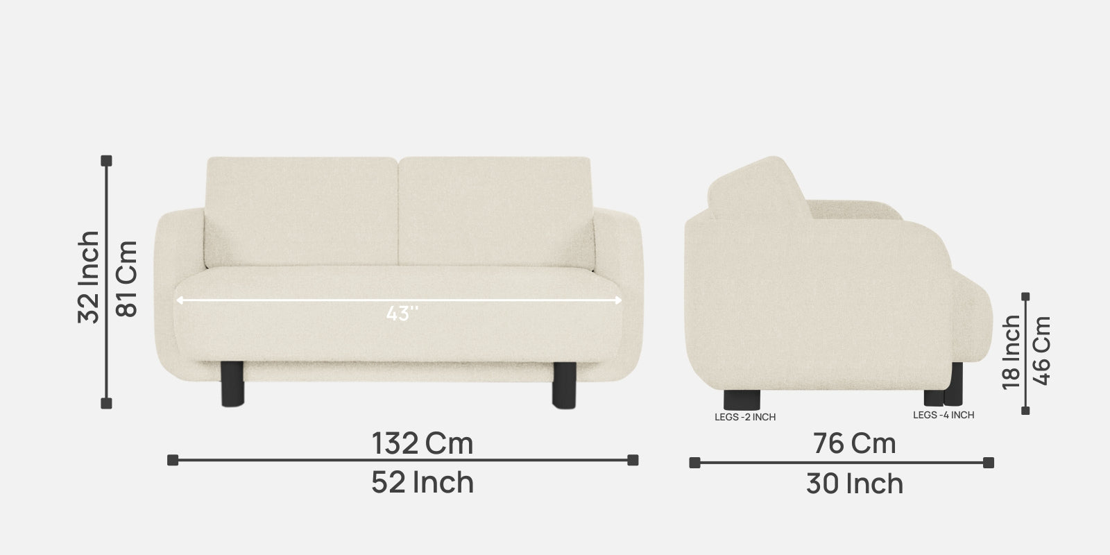 Varu Fabric 2 Seater Sofa In Ivory Cream Colour - Febonic Living