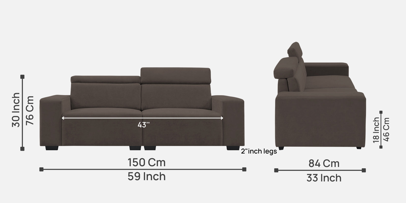 Hiro Fabric 2 Seater Sofa In Lito Brown Colour - Febonic Living