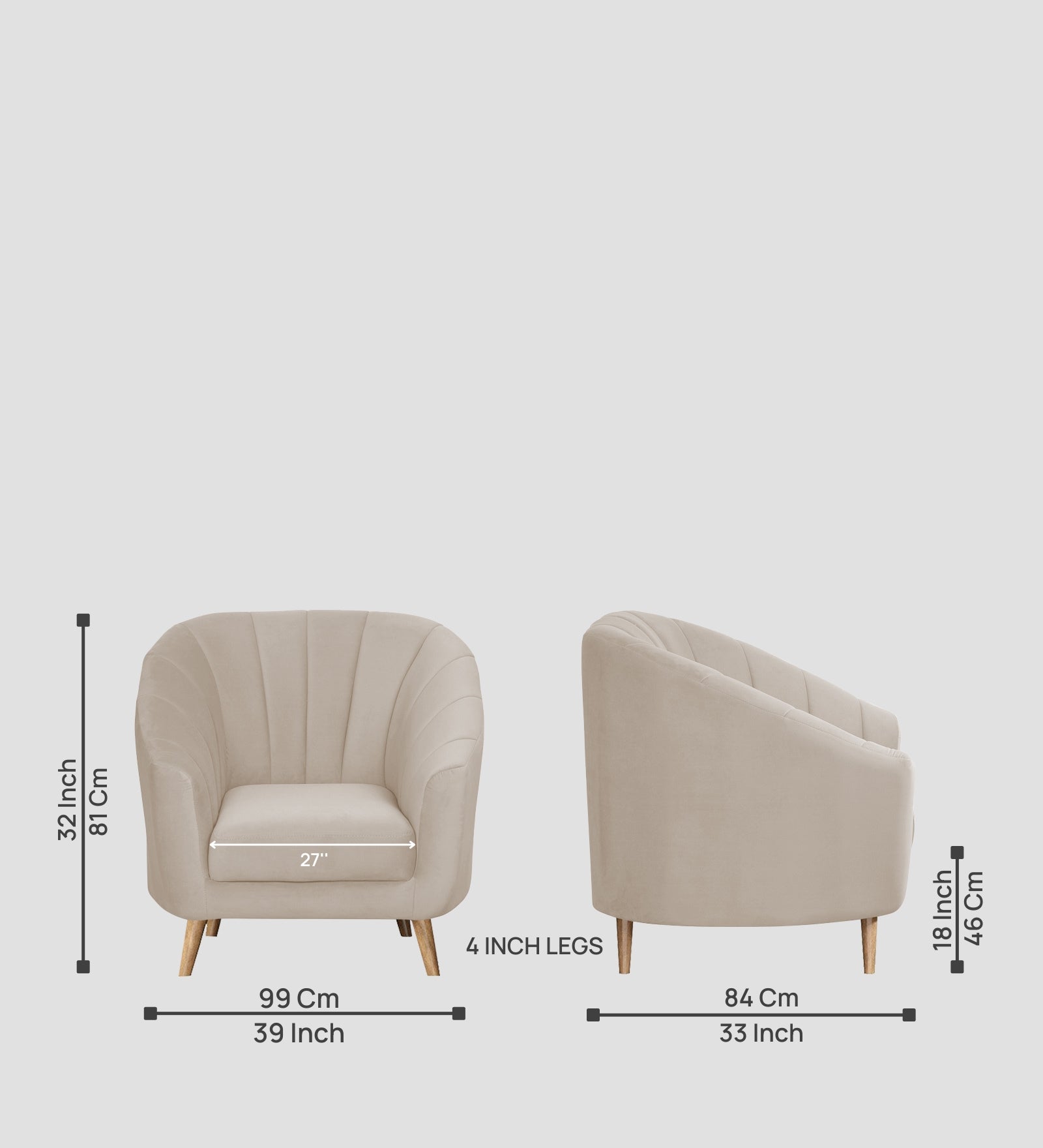 Kaylee Velvet 1 Seater Sofa In Cream Beige Colour - Febonic Living