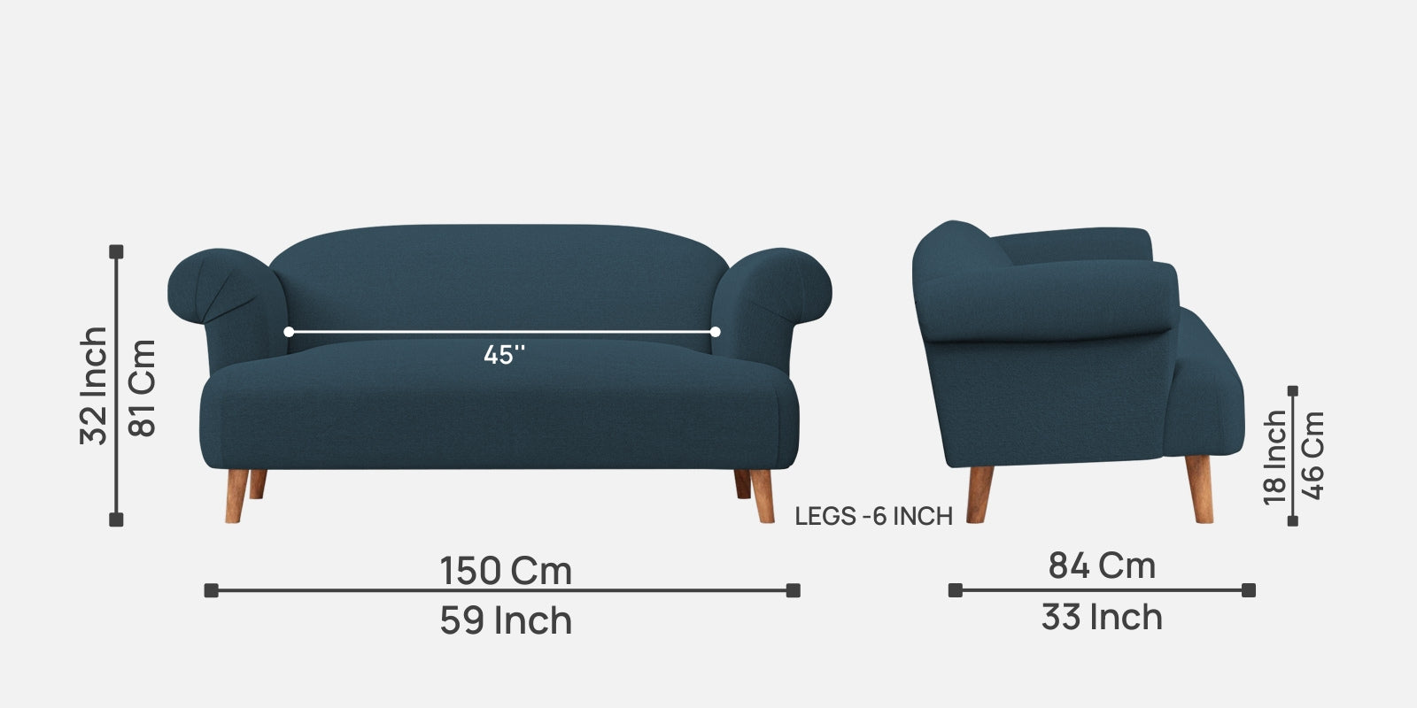 Barber Fabric 2 Seater Sofa In Cool Blue Colour - Febonic Living