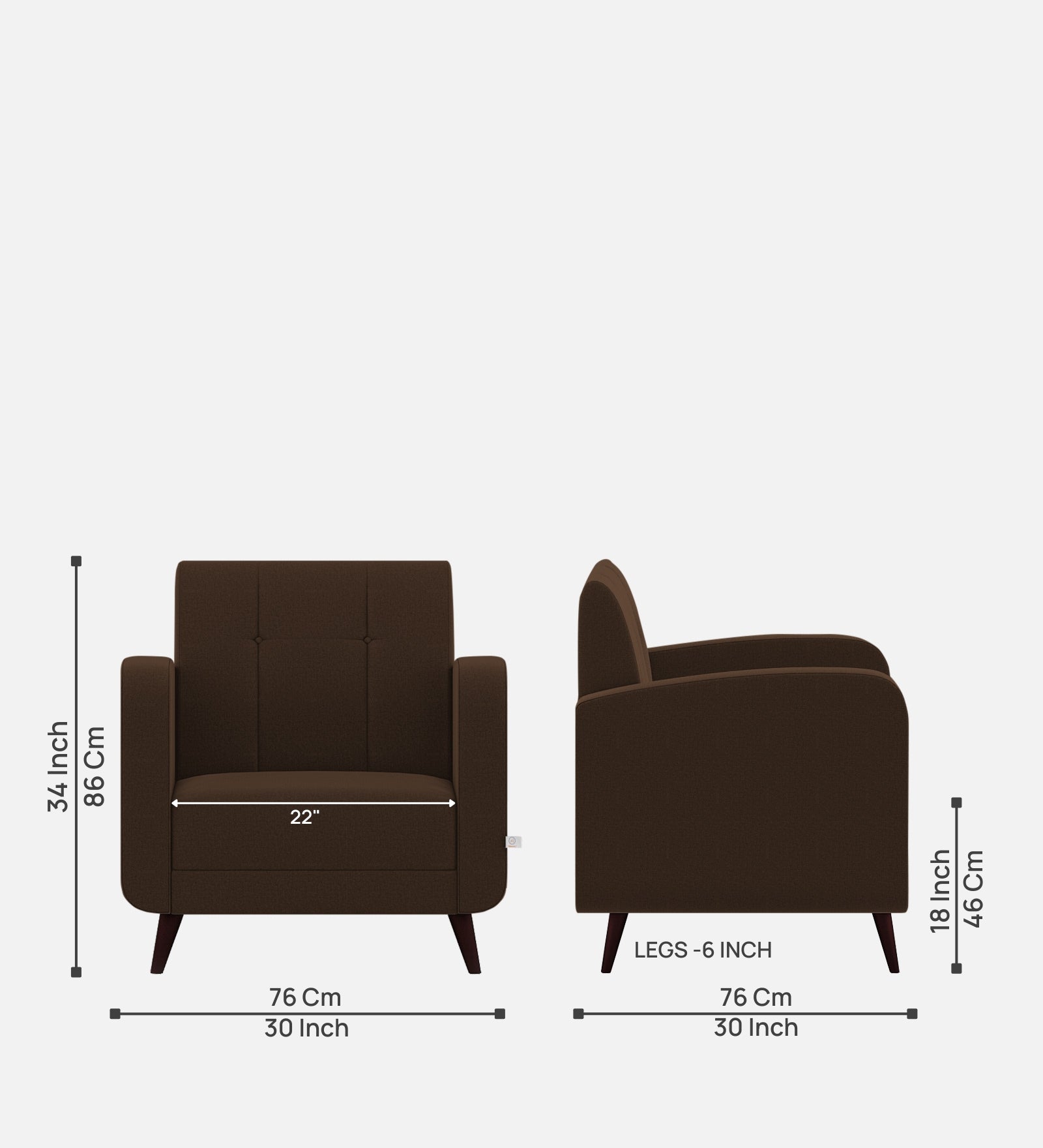 Wiki Velvet 1 Seater Sofa in Chocolate Brown Colour