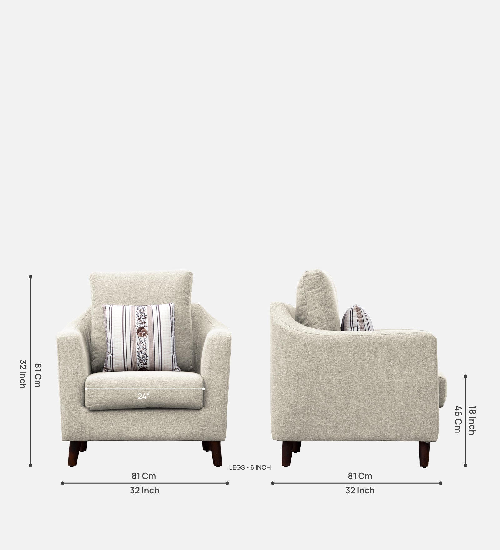 Kevin Fabric 1 Seater Sofa In Ivory Cream Colour - Febonic Living