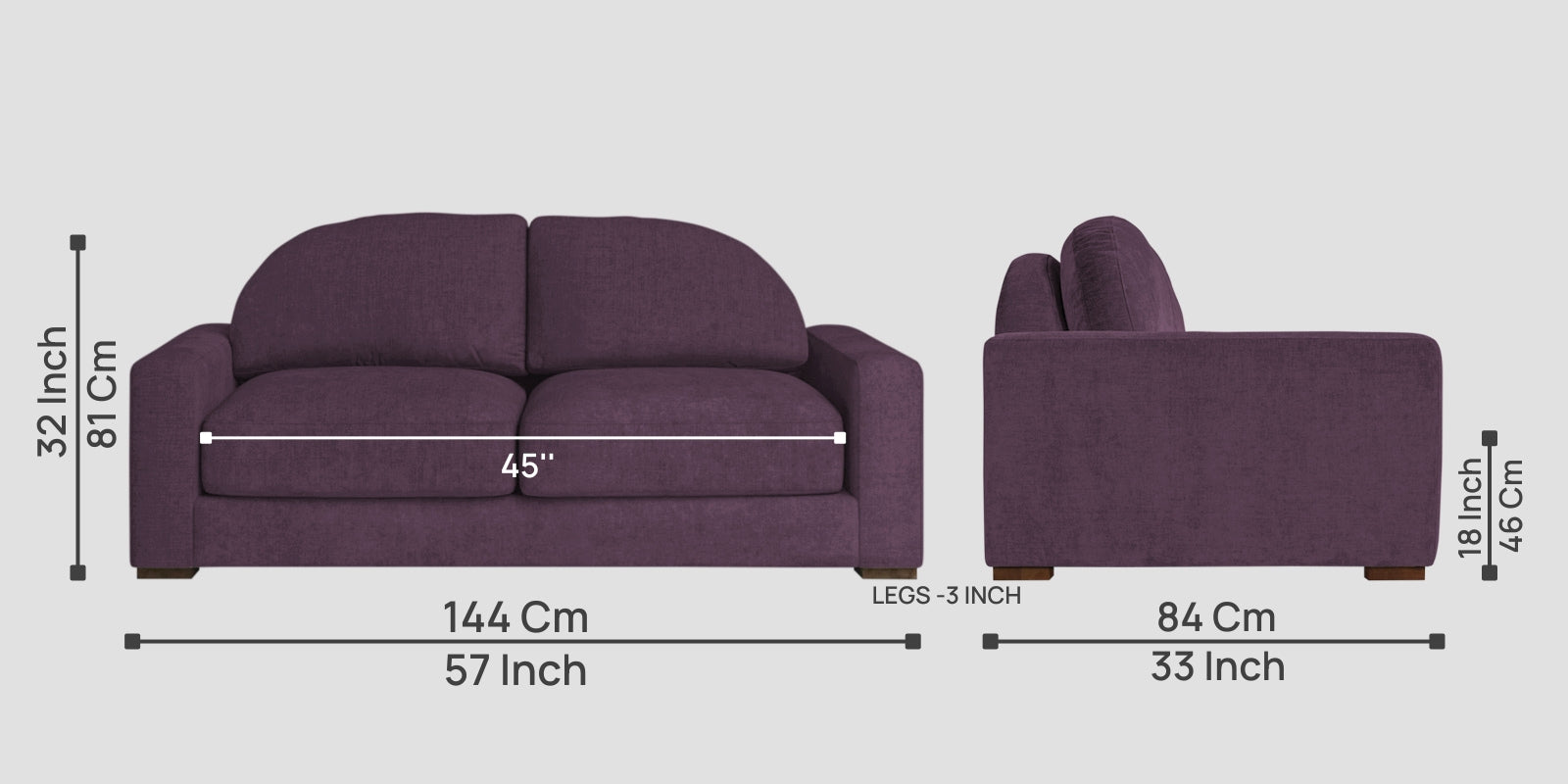 Dara Fabric 2 Seater Sofa In Greek Purple Colour - Febonic Living