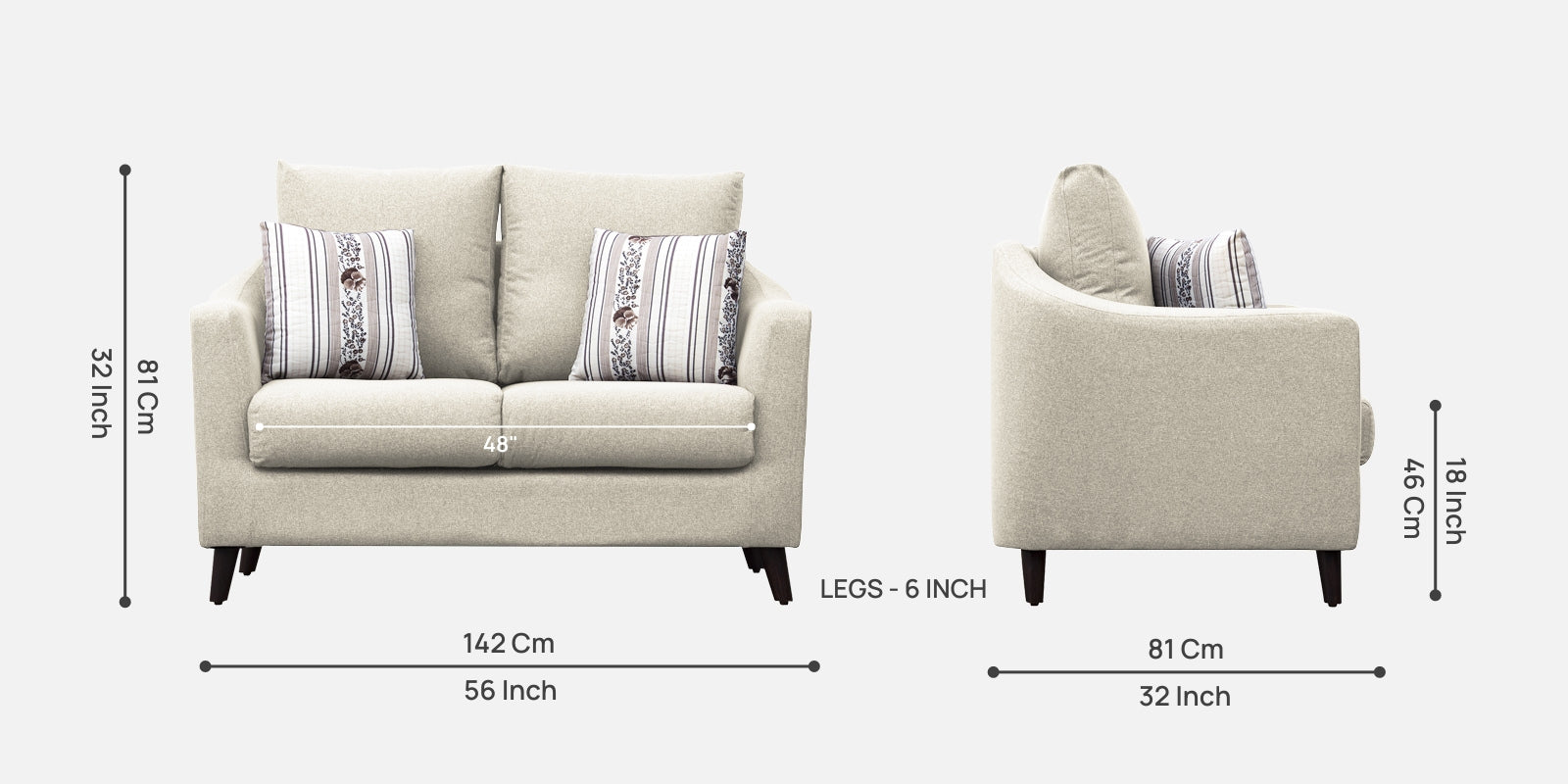 Kevin Fabric 2 Seater Sofa In Ivory Cream Colour - Febonic Living