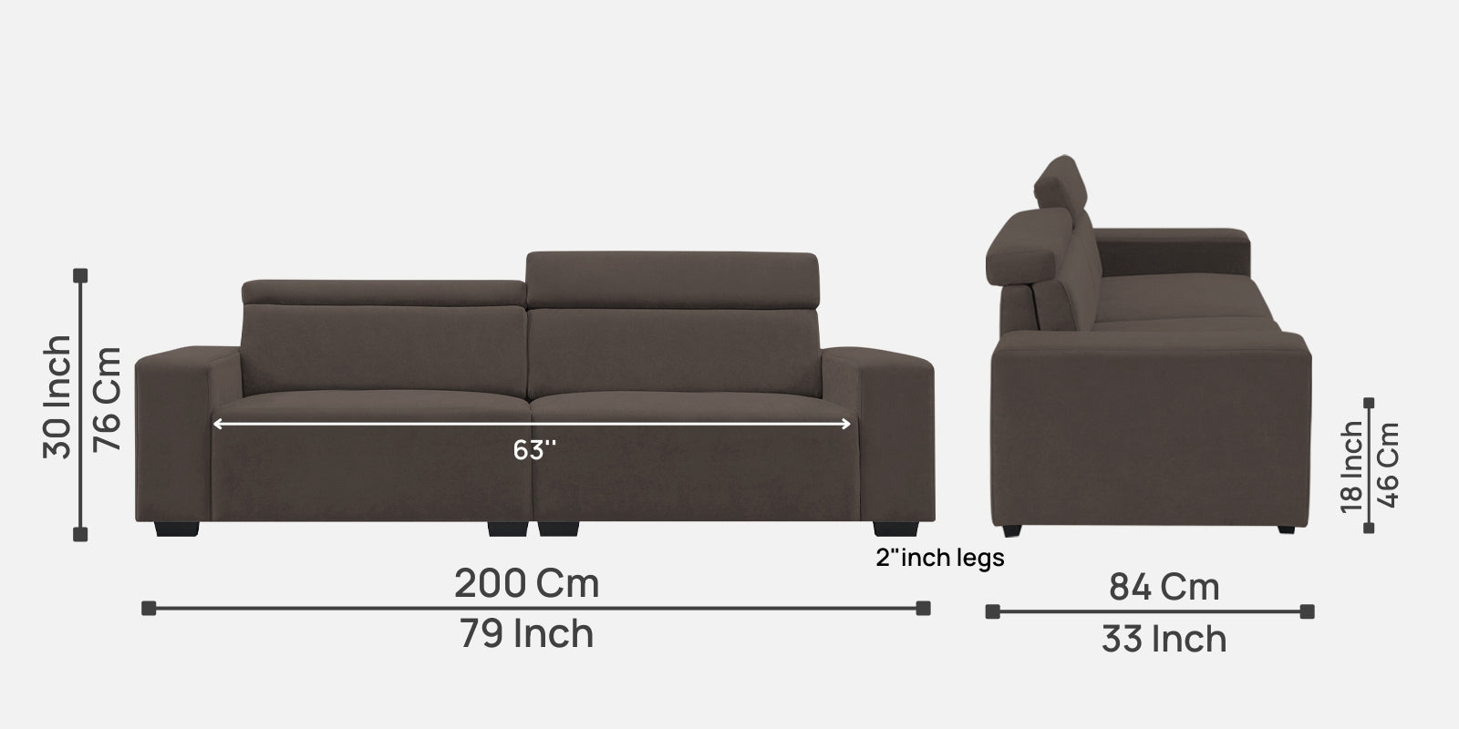 Hiro Fabric 3 Seater Sofa In Lito Brown Colour - Febonic Living