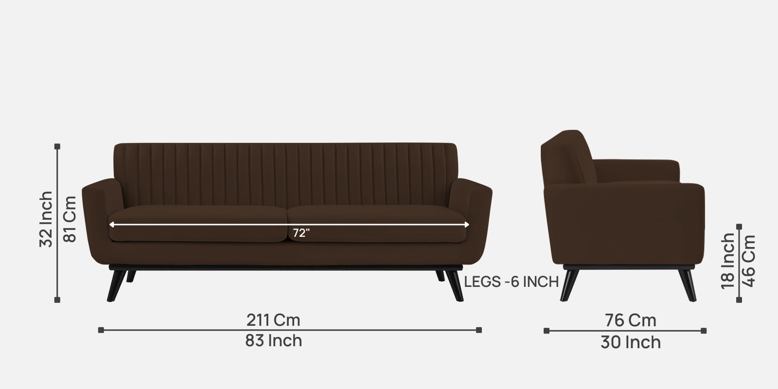 Tucker Velvet 3 Seater Sofa In Chocolate Brown Colour - Febonic Living